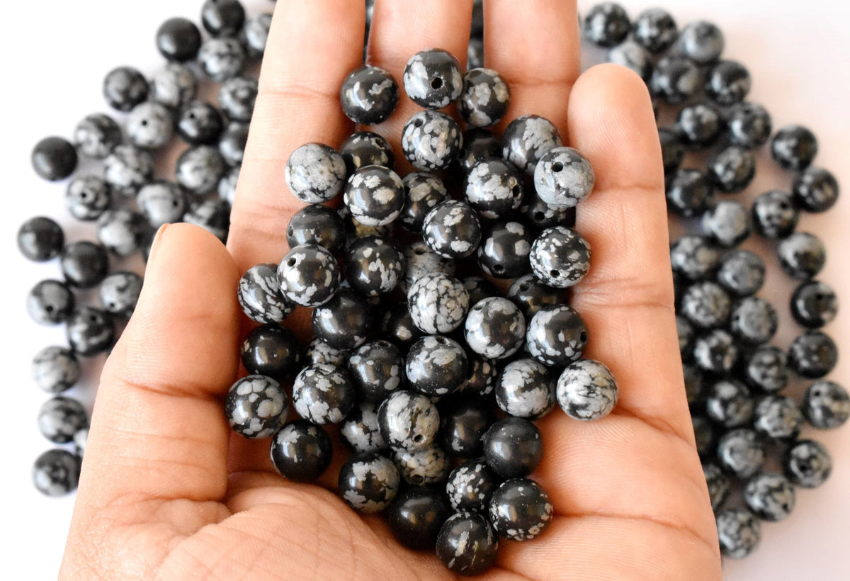 Snowflake Black Obsidian Beads, Natural Round Crystal Beads 4mm to 12mm | | Wiccan Center