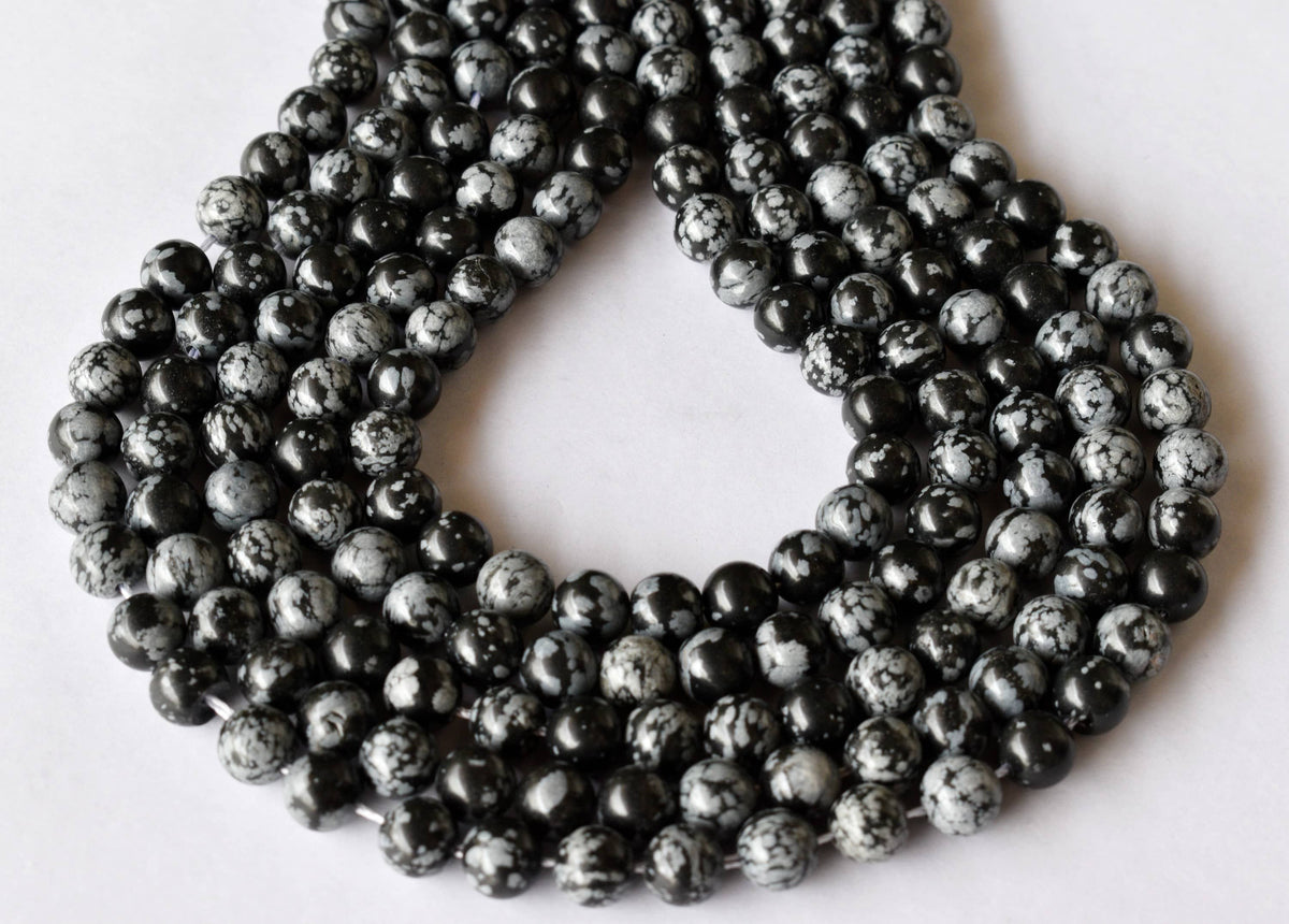 Snowflake Black Obsidian Beads, Natural Round Crystal Beads 4mm to 12mm | | Wiccan Center