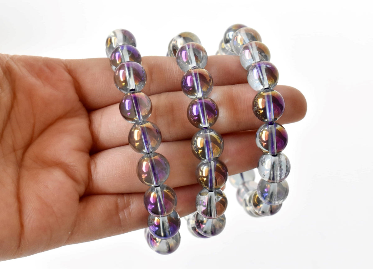 Aura Quartz Amethyst Bracelet(Intuition and Self- Healing).