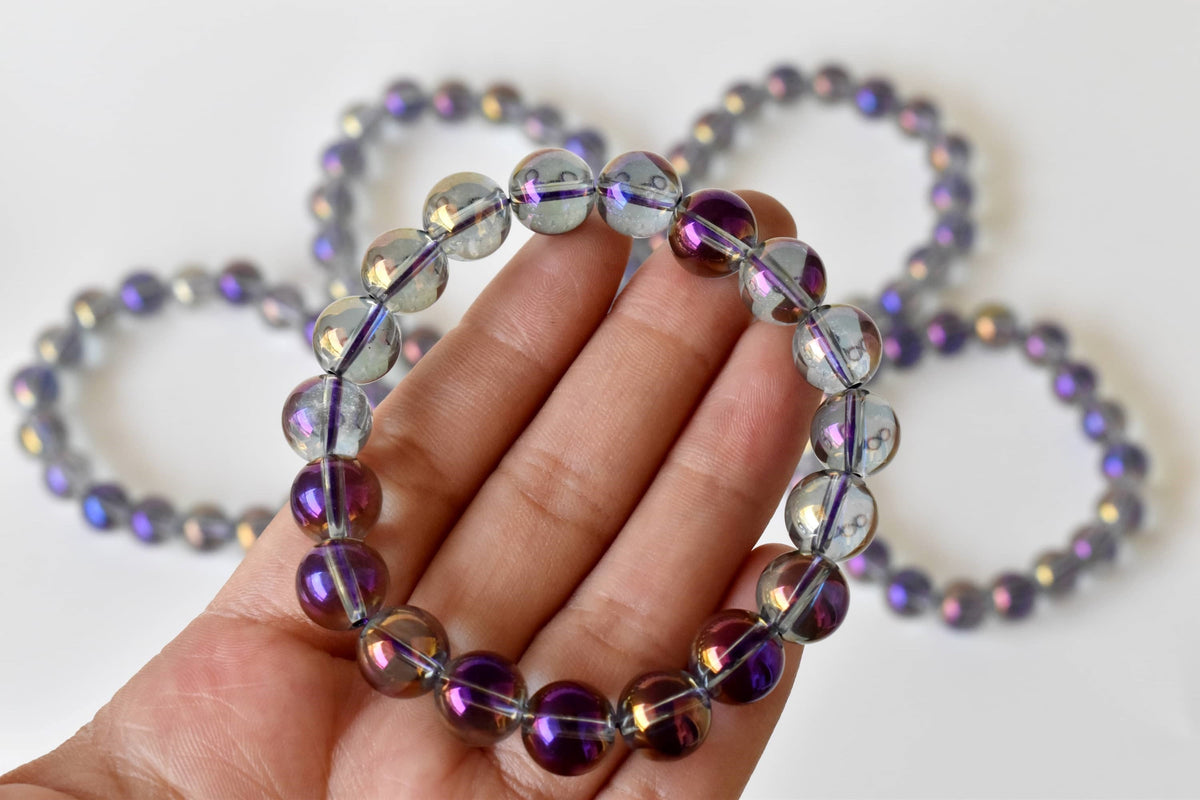 Aura Quartz Amethyst Bracelet(Intuition and Self- Healing).