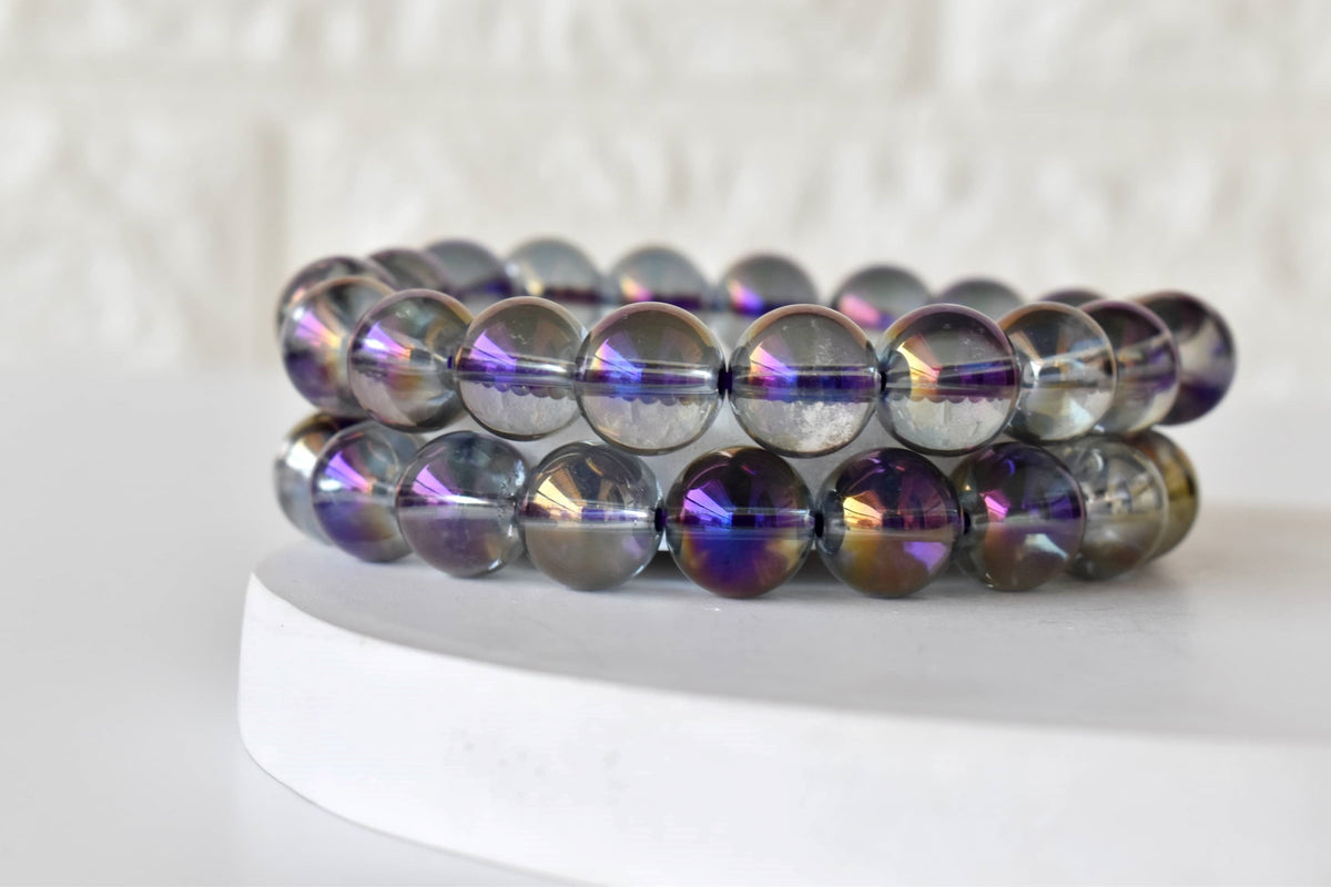 Aura Quartz Amethyst Bracelet(Intuition and Self- Healing).