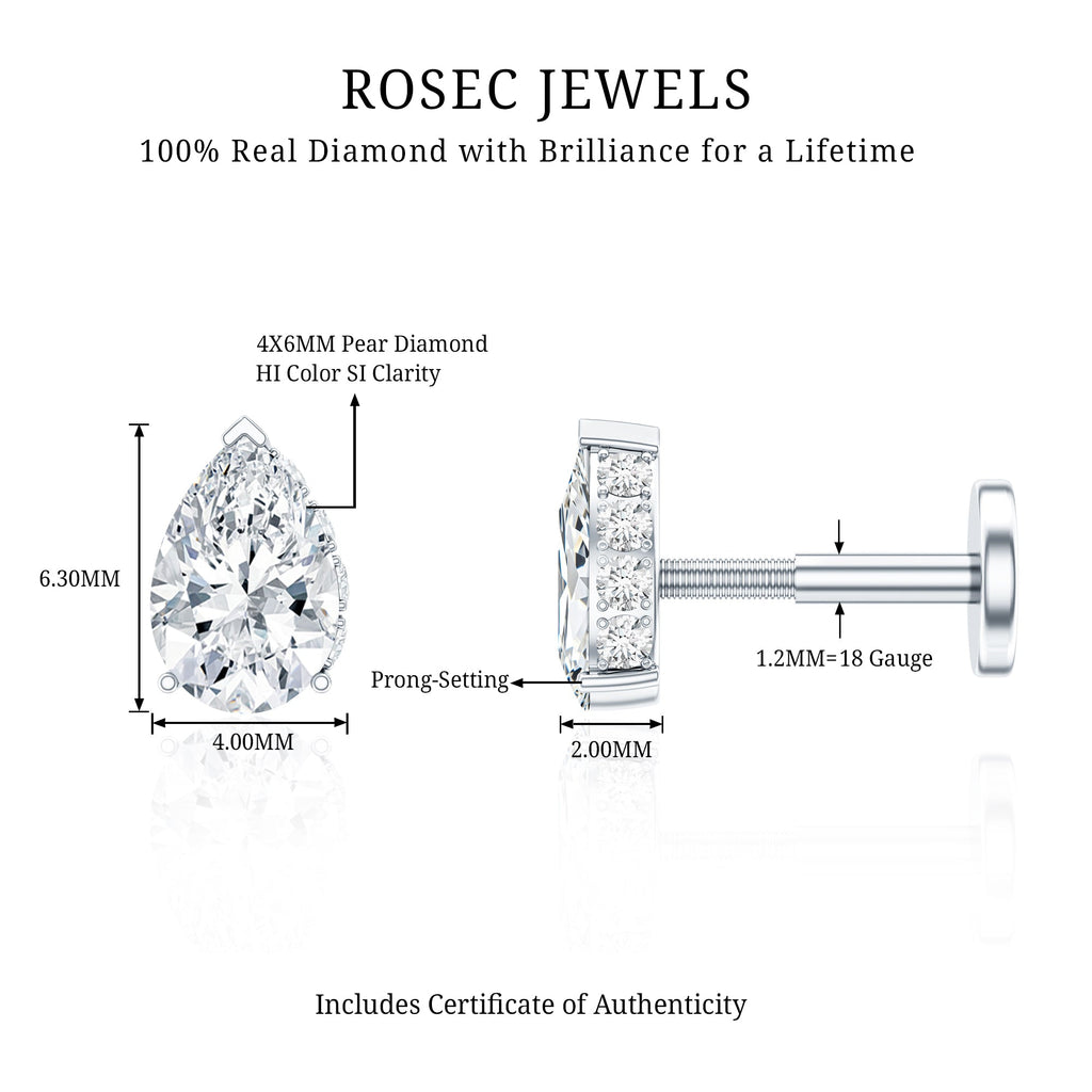 Pear Shaped Diamond Solitaire Tragus Earring | Body Jewelry | Wiccan Center