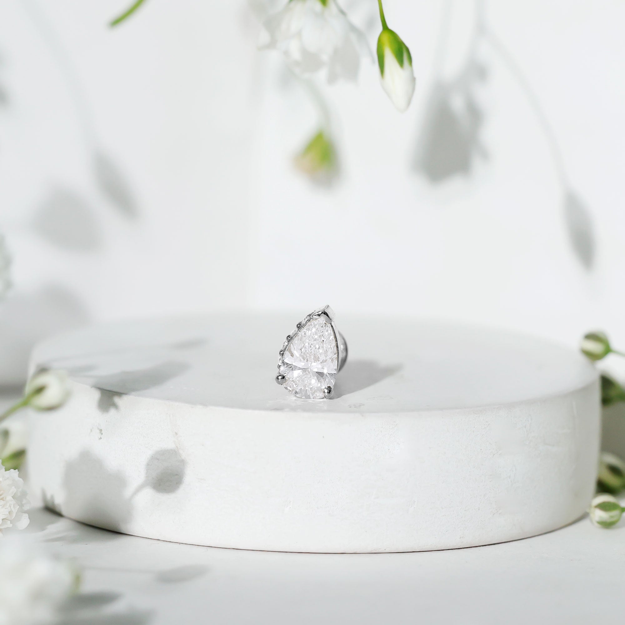 Pear Shaped Diamond Solitaire Tragus Earring | Body Jewelry | Wiccan Center