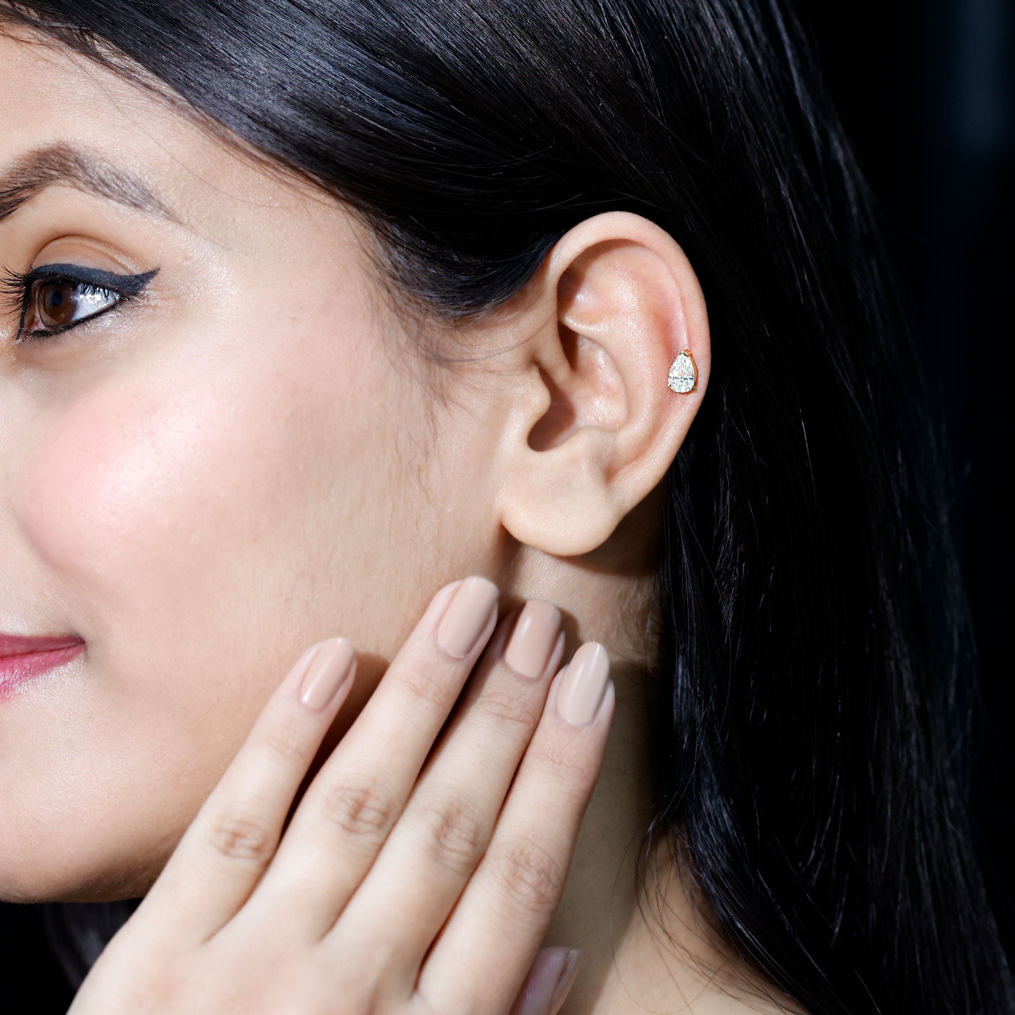 Pear Shaped Diamond Solitaire Tragus Earring | Body Jewelry | Wiccan Center