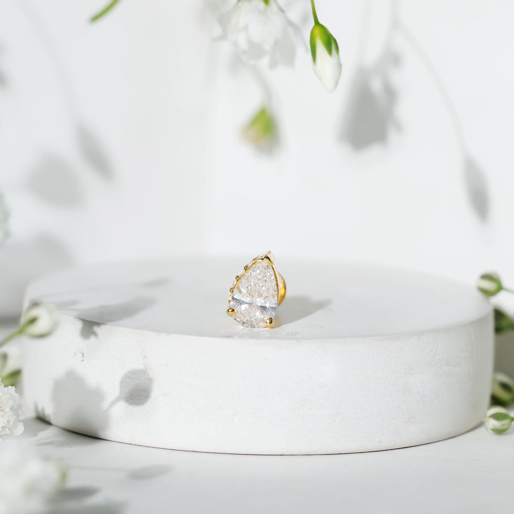 Pear Shaped Diamond Solitaire Tragus Earring | Body Jewelry | Wiccan Center