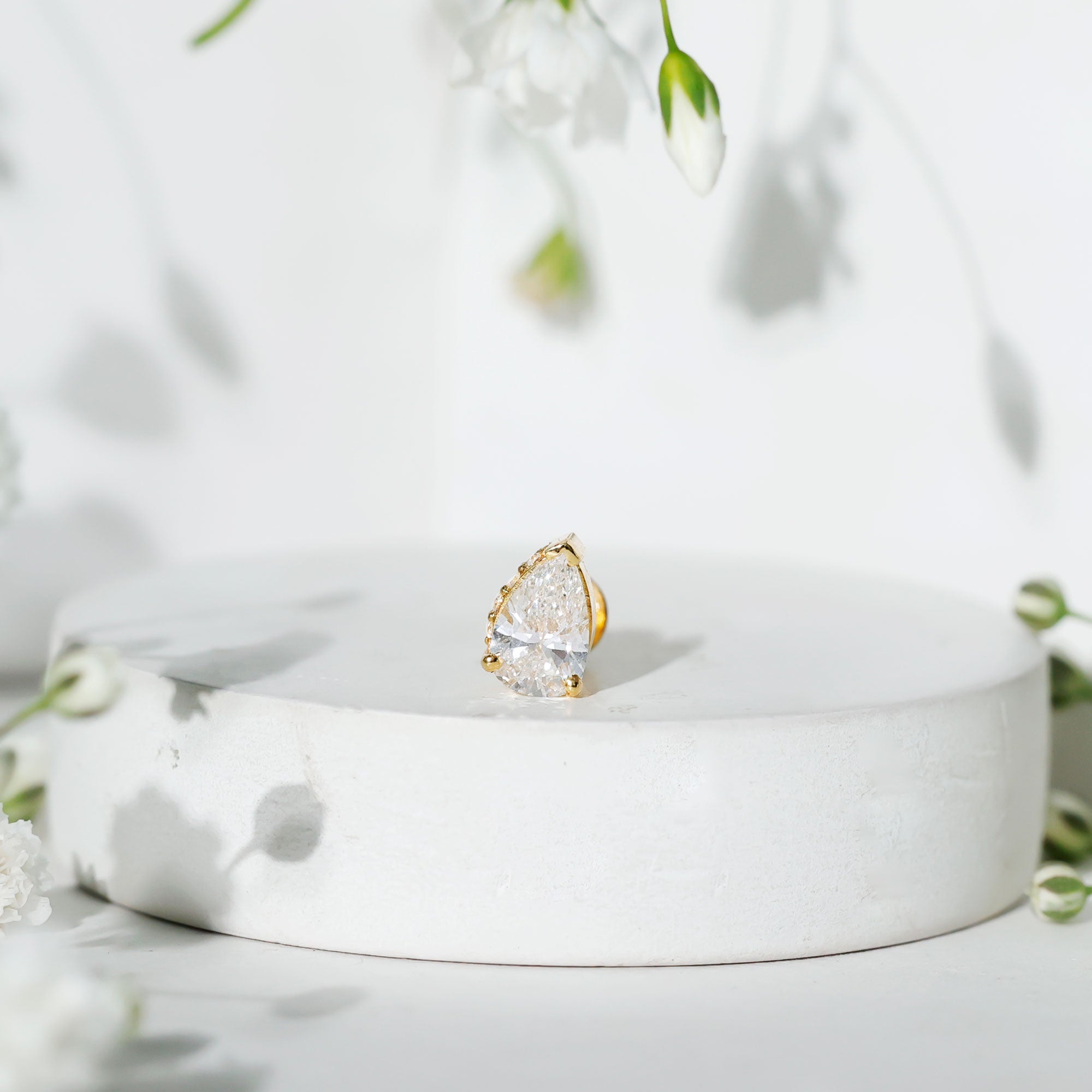 Pear Shaped Diamond Solitaire Tragus Earring | Body Jewelry | Wiccan Center