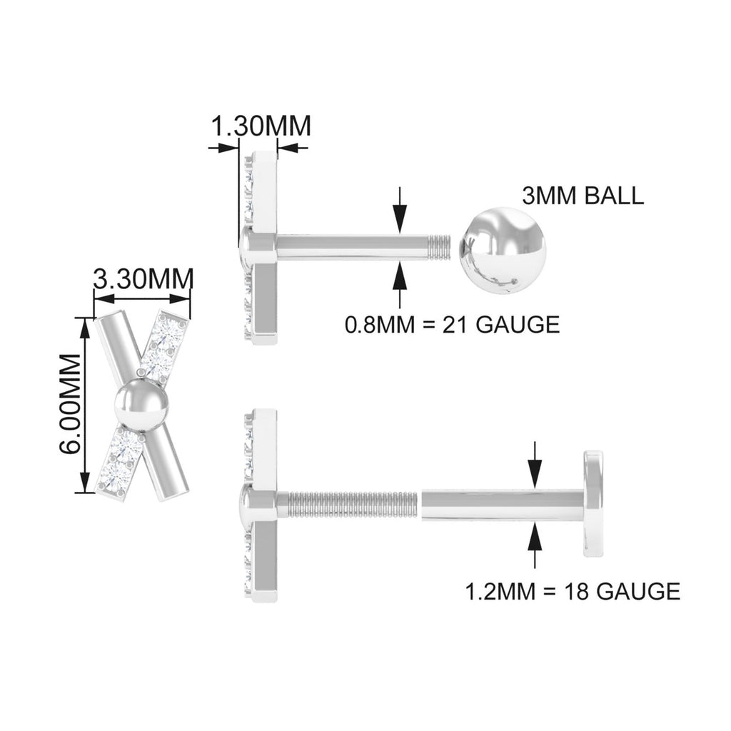 Simple Diamond X Earring for Tragus Piercing | Body Jewelry | Wiccan Center