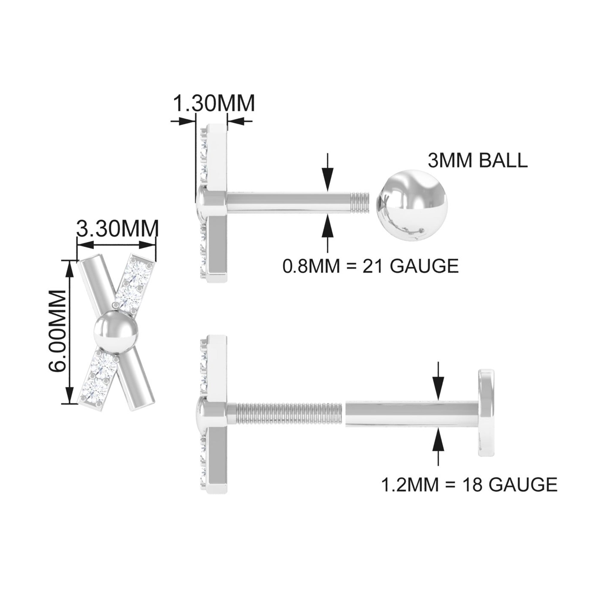 Simple Diamond X Earring for Tragus Piercing | Body Jewelry | Wiccan Center