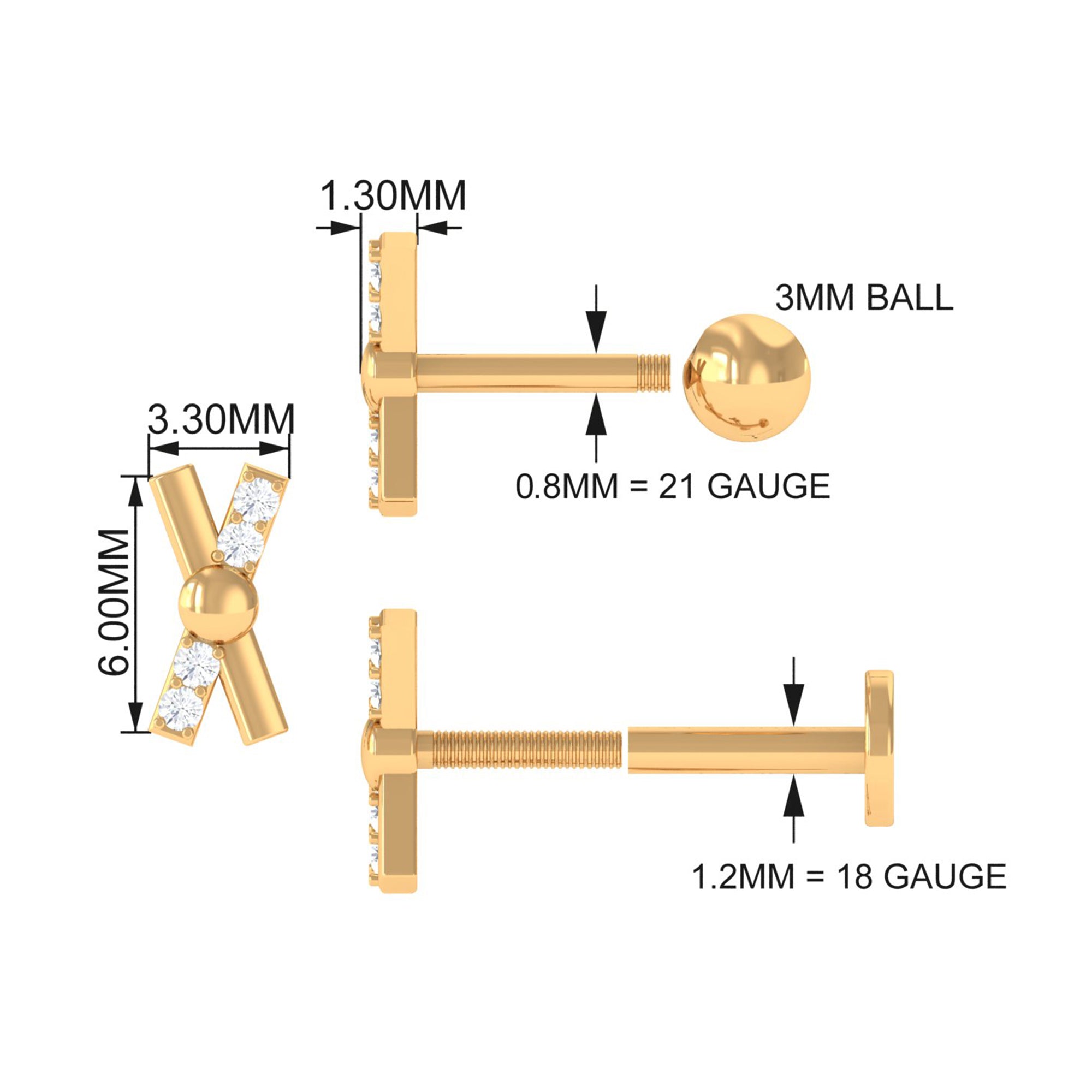 Simple Diamond X Earring for Tragus Piercing | Body Jewelry | Wiccan Center