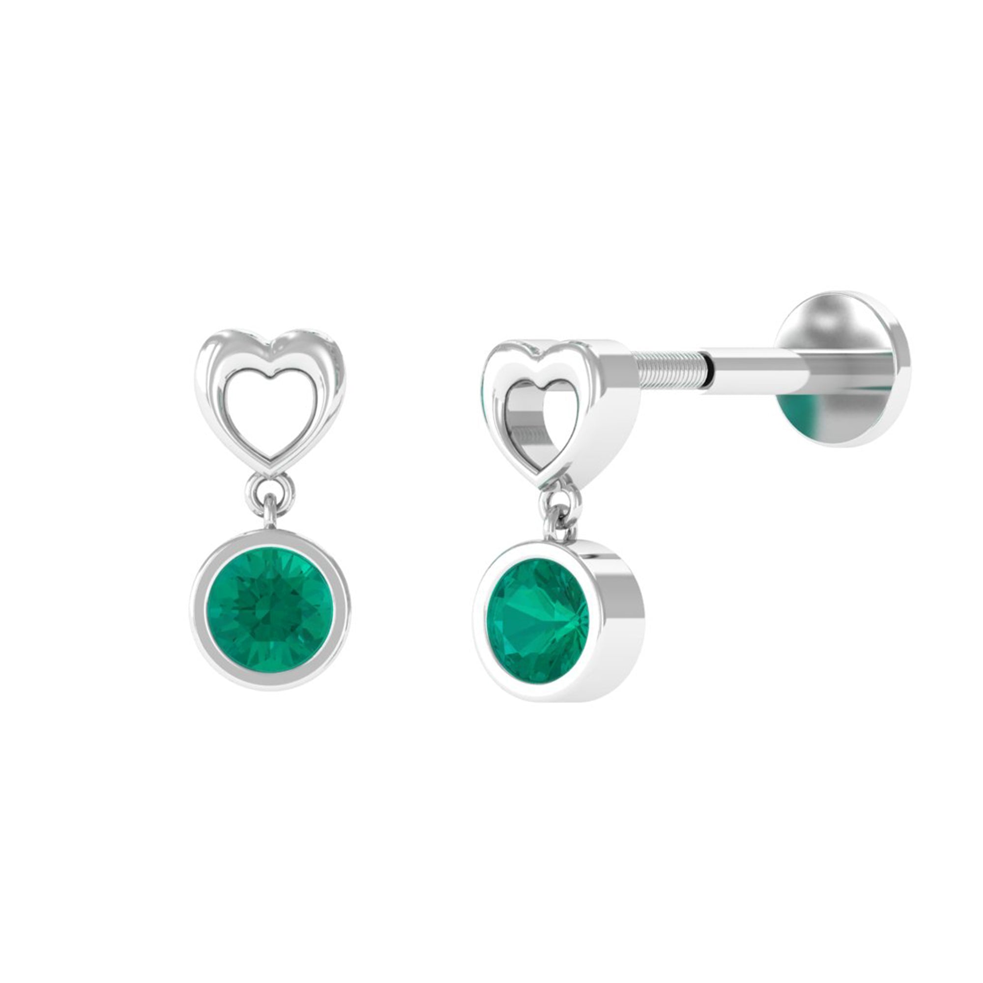 Emerald Heart Drop Earring for Tragus Piercing | Body Jewelry | Wiccan Center