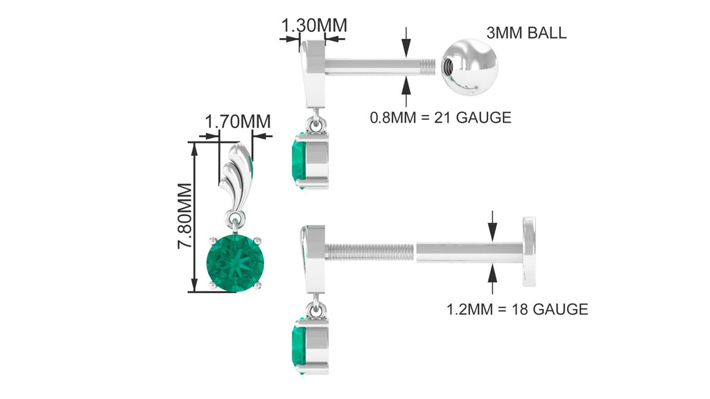 Minimal Emerald Drop Earring for Tragus Piercing | Body Jewelry | Wiccan Center