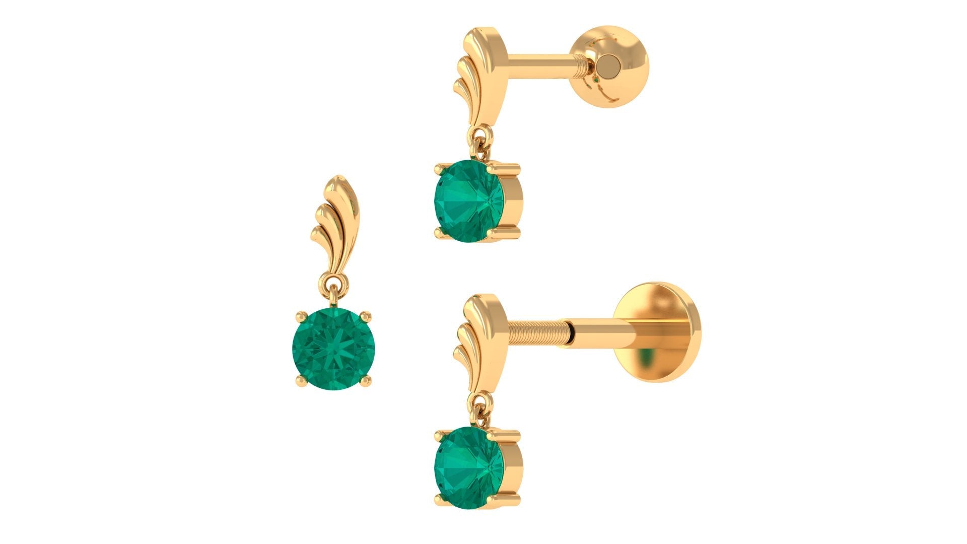 Minimal Emerald Drop Earring for Tragus Piercing | Body Jewelry | Wiccan Center