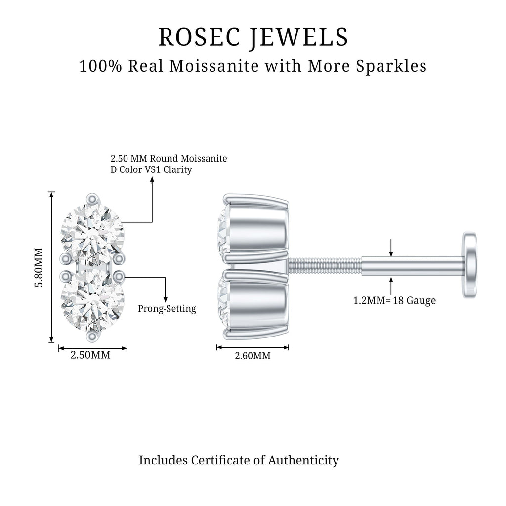 Minimalist Moissanite 2 Stone Earring for Tragus Piercing | Body Jewelry | Wiccan Center