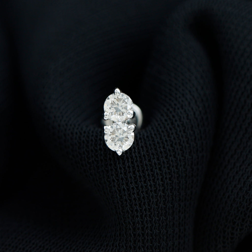 Minimalist Moissanite 2 Stone Earring for Tragus Piercing | Body Jewelry | Wiccan Center