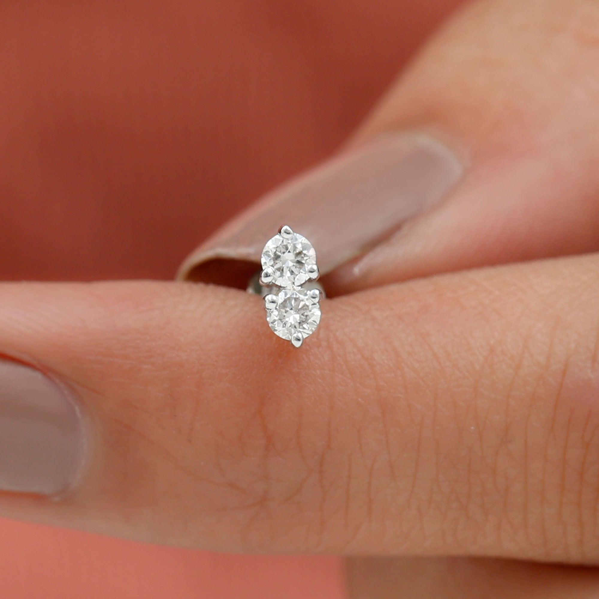 Minimalist Moissanite 2 Stone Earring for Tragus Piercing | Body Jewelry | Wiccan Center