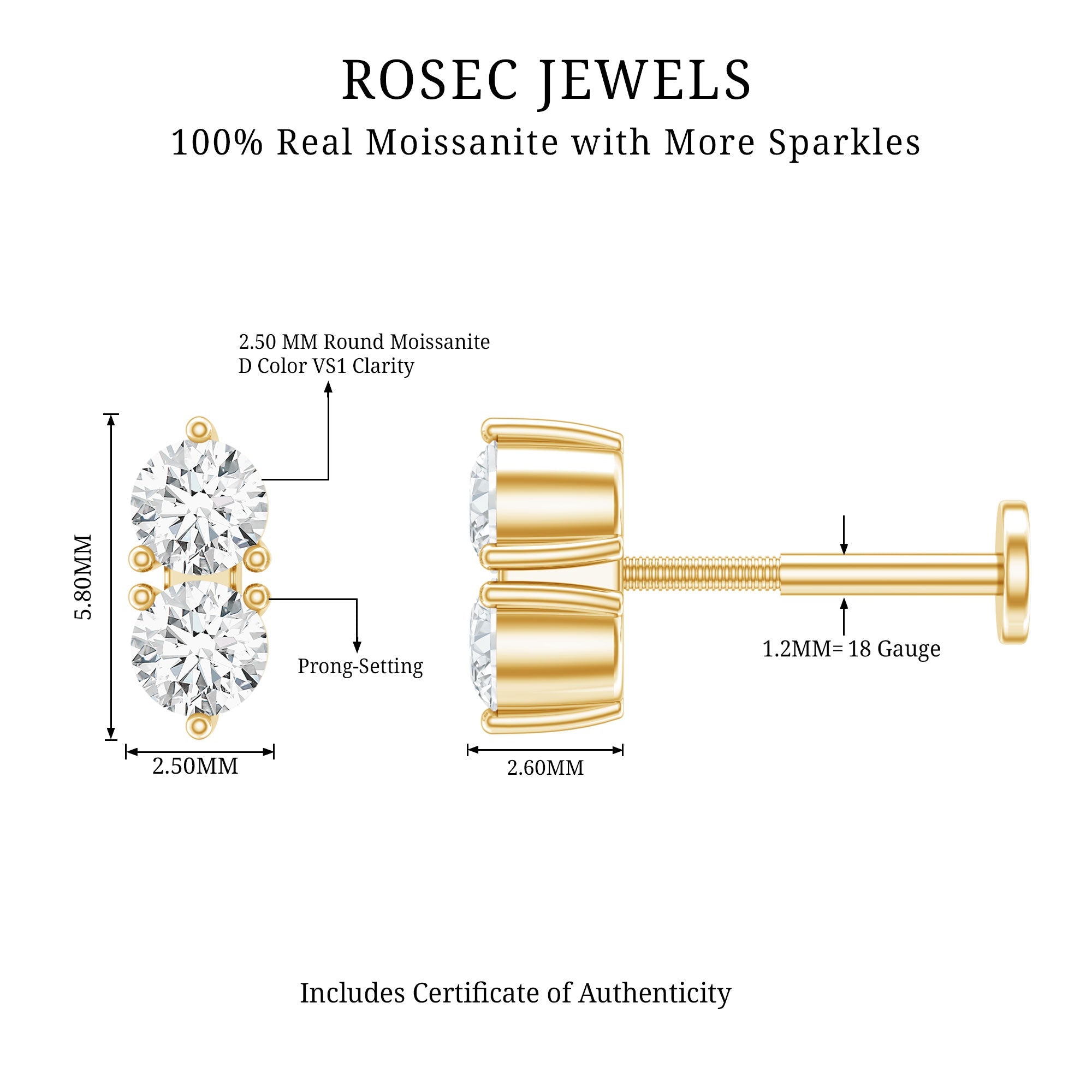Minimalist Moissanite 2 Stone Earring for Tragus Piercing | Body Jewelry | Wiccan Center