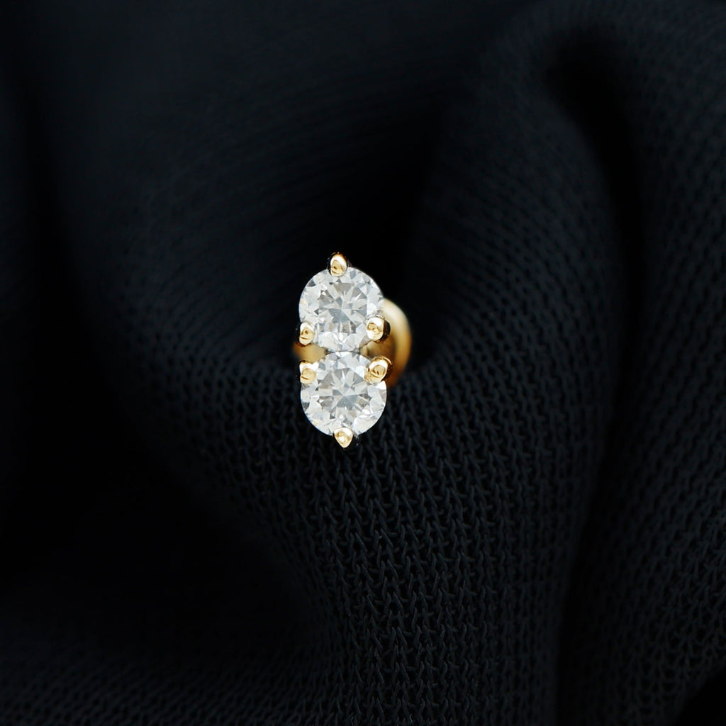 Minimalist Moissanite 2 Stone Earring for Tragus Piercing | Body Jewelry | Wiccan Center