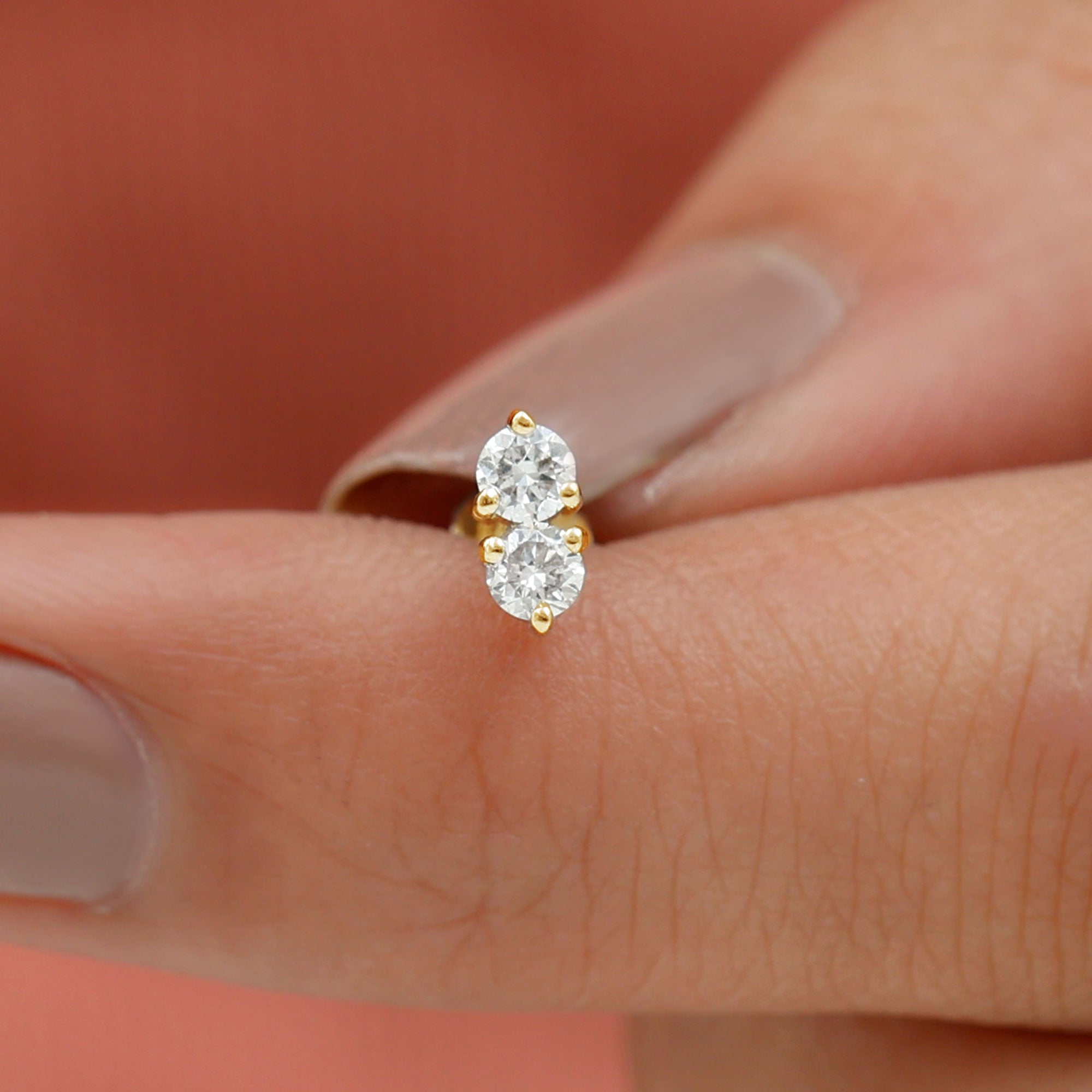 Minimalist Moissanite 2 Stone Earring for Tragus Piercing | Body Jewelry | Wiccan Center
