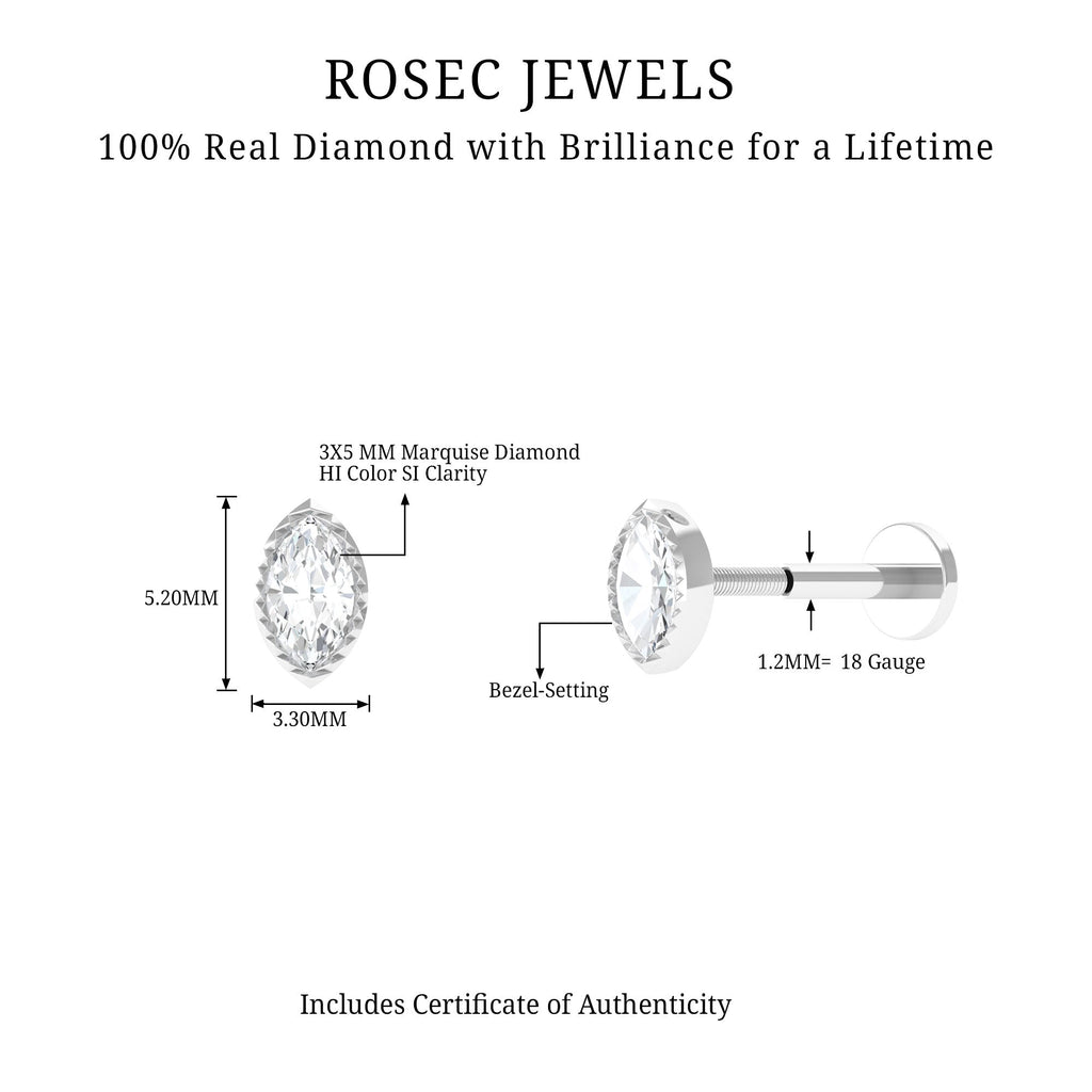 Marquise Diamond Solitaire Earring for Tragus Piercing | Body Jewelry | Wiccan Center
