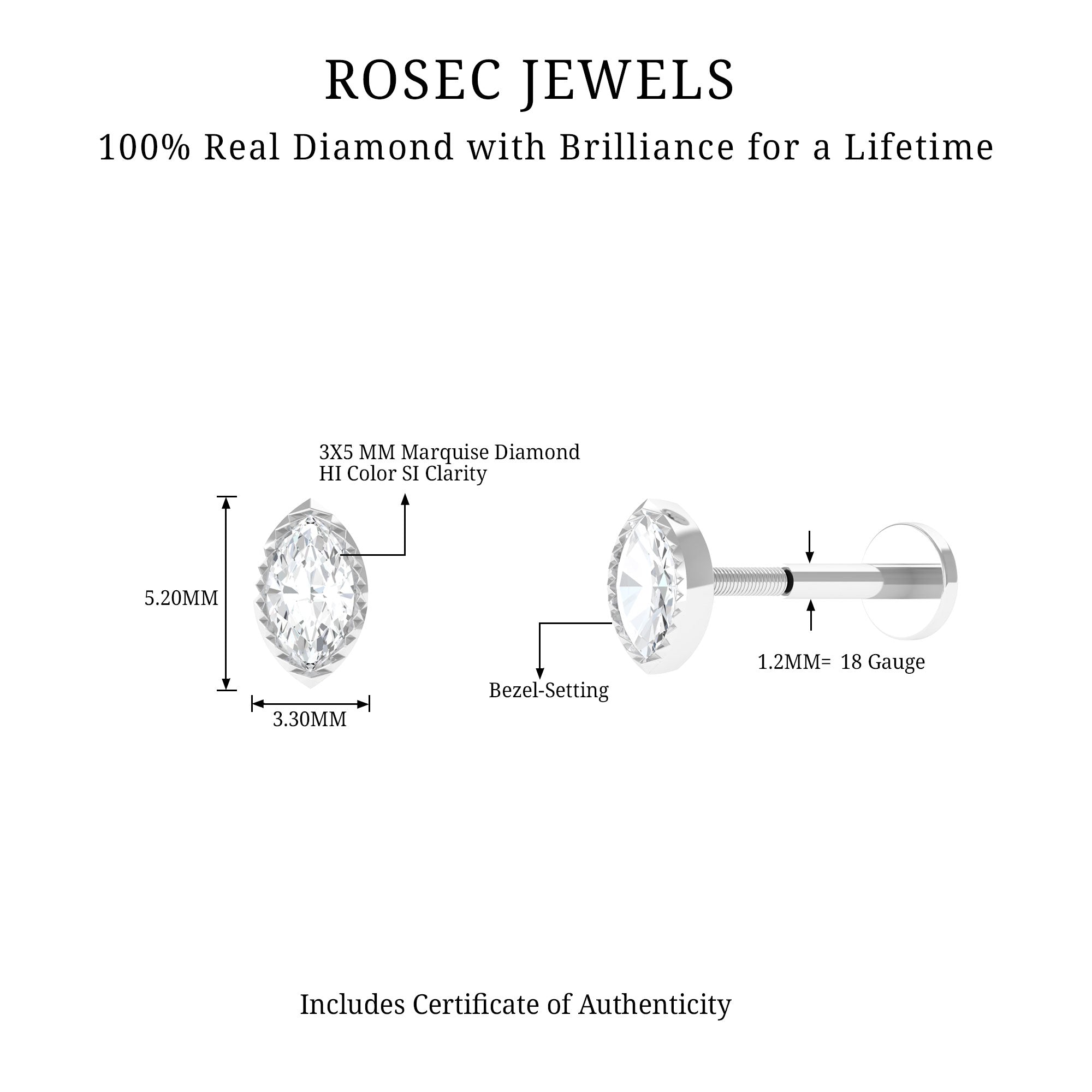 Marquise Diamond Solitaire Earring for Tragus Piercing | Body Jewelry | Wiccan Center