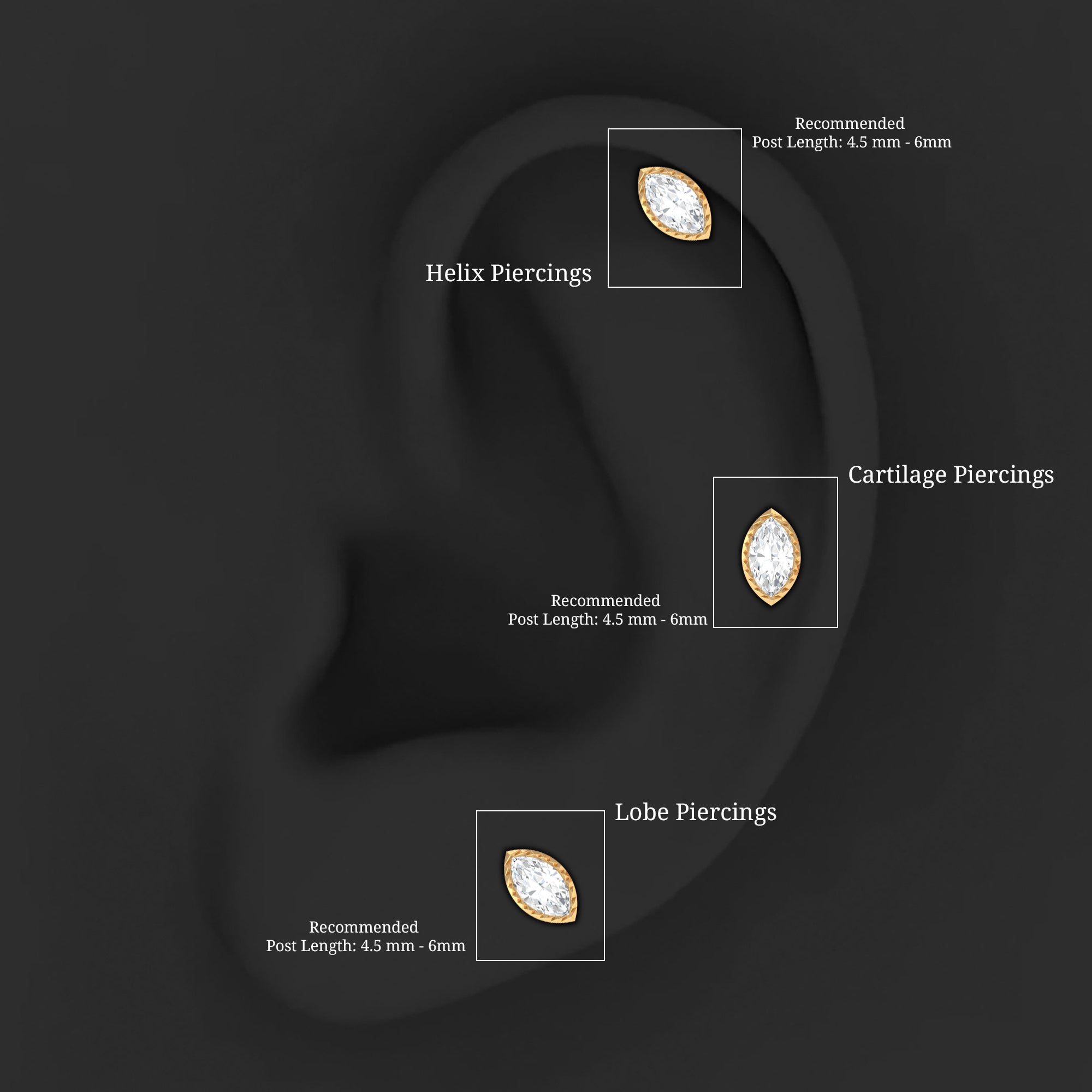 Marquise Diamond Solitaire Earring for Tragus Piercing | Body Jewelry | Wiccan Center