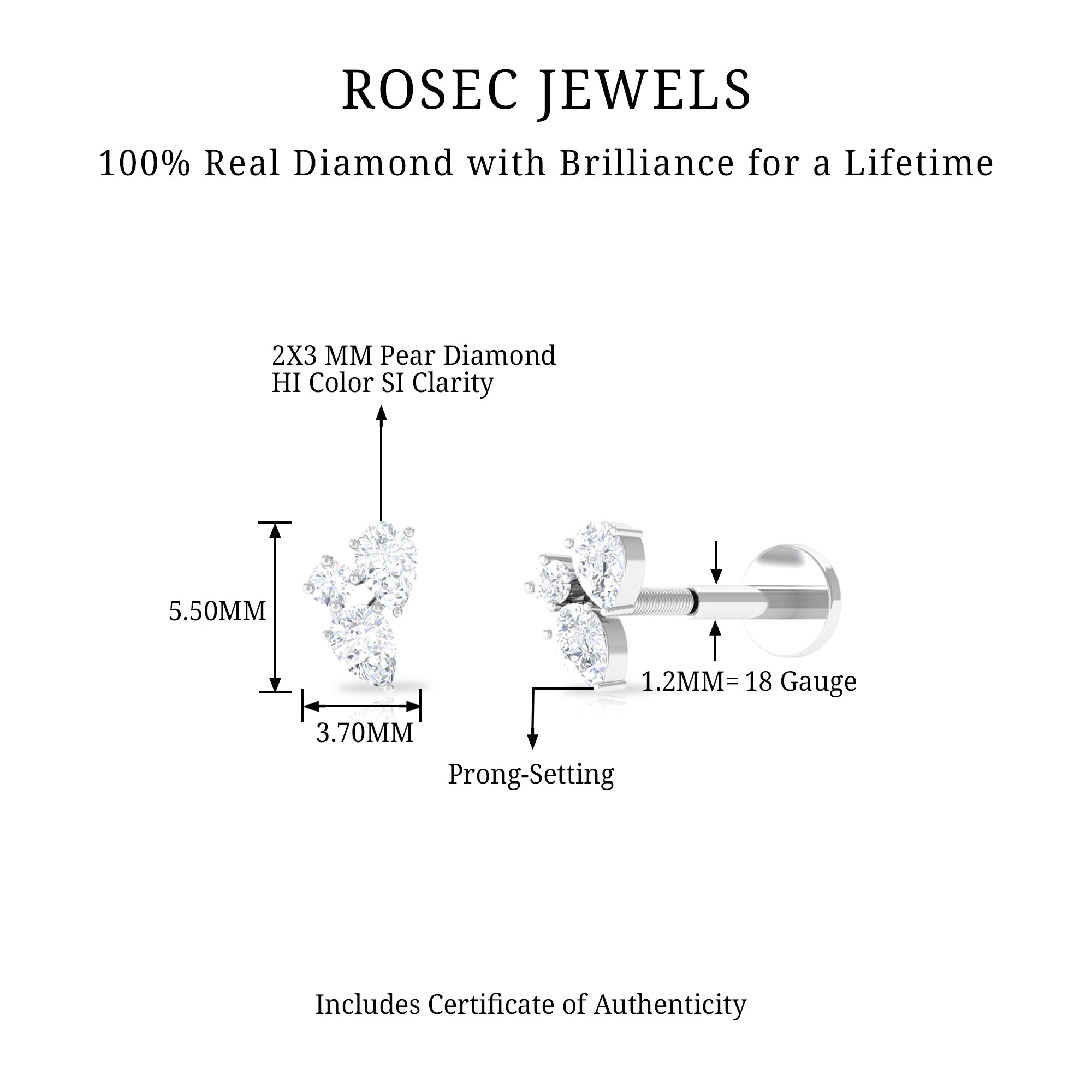 Natural Three Diamond Cluster Tragus Earring | Body Jewelry | Wiccan Center