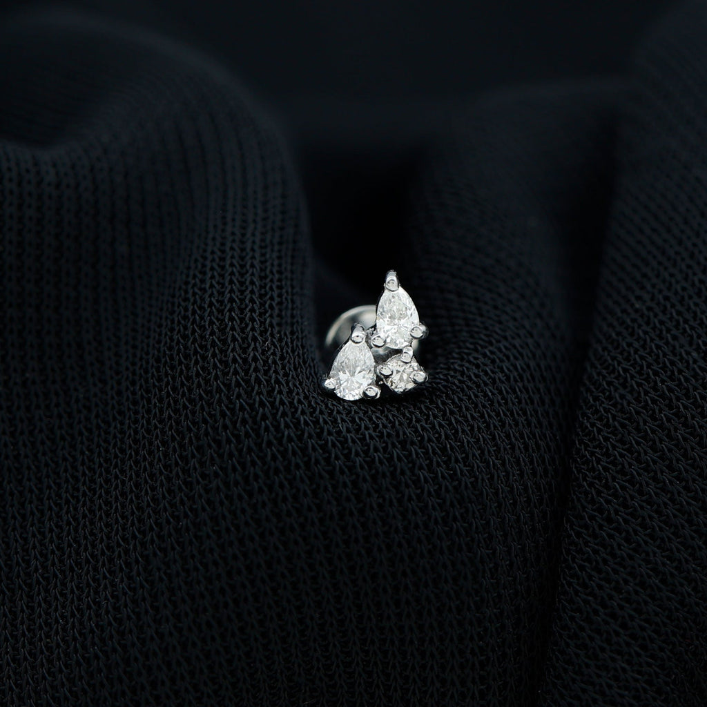 Natural Three Diamond Cluster Tragus Earring | Body Jewelry | Wiccan Center