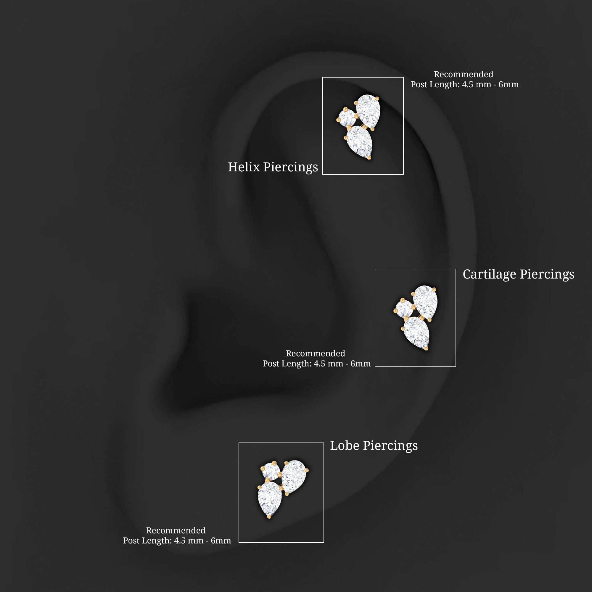 Natural Three Diamond Cluster Tragus Earring | Body Jewelry | Wiccan Center
