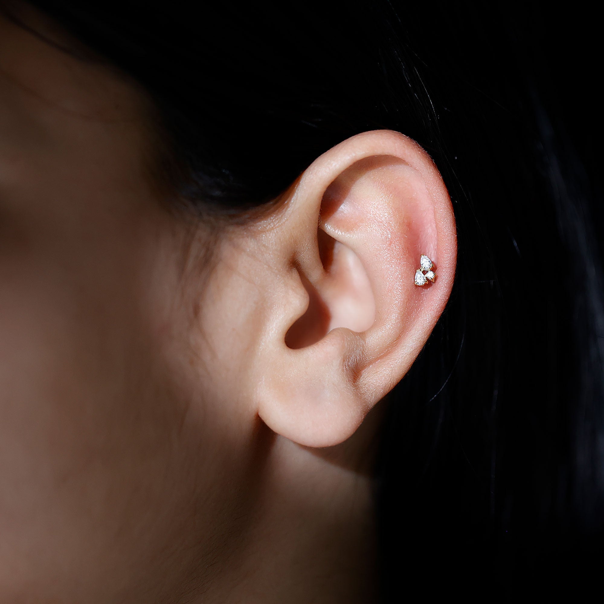 Natural Three Diamond Cluster Tragus Earring | Body Jewelry | Wiccan Center