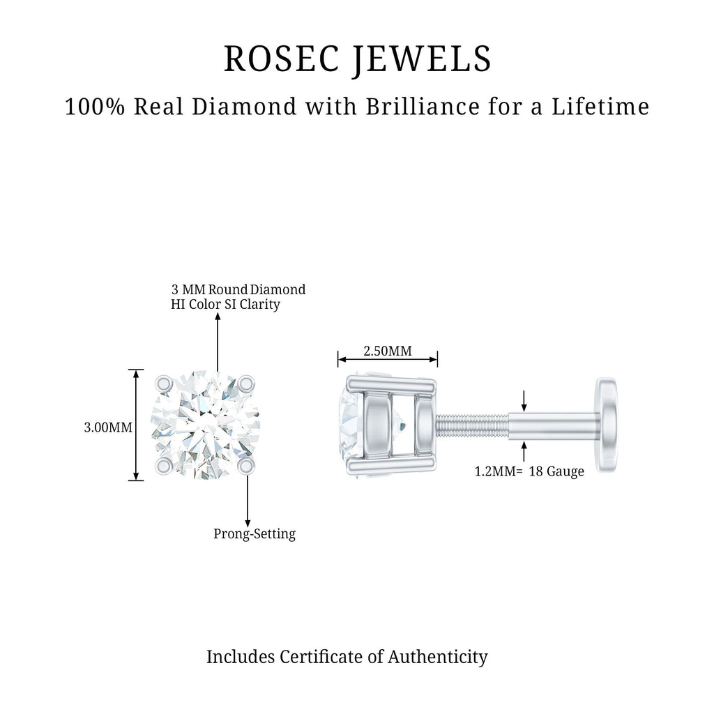 Minimalist Diamond Solitaire Earring for Tragus Piercing | Body Jewelry | Wiccan Center