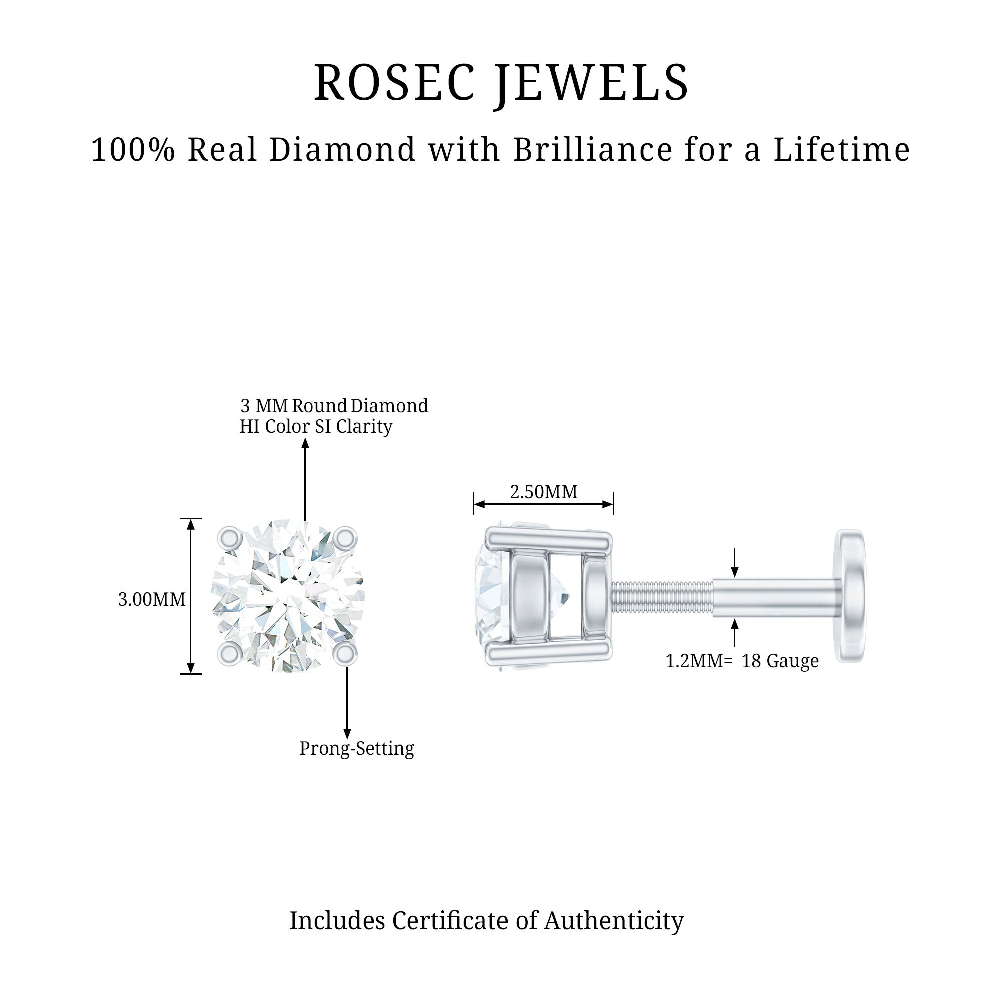 Minimalist Diamond Solitaire Earring for Tragus Piercing | Body Jewelry | Wiccan Center