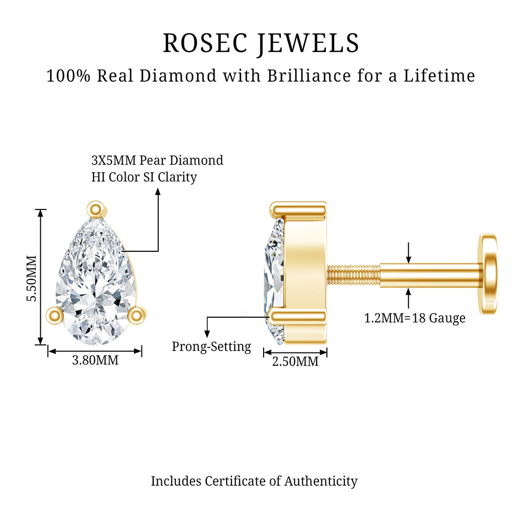 Solitaire Pear Shape Diamond Earring for Tragus Piercing | Body Jewelry | Wiccan Center