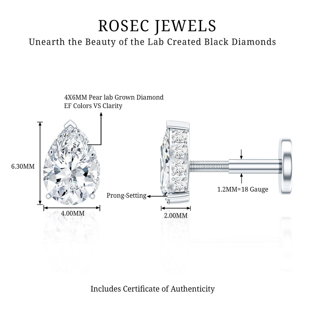 Pear Shaped Diamond Solitaire Tragus Earring | Body Jewelry | Wiccan Center