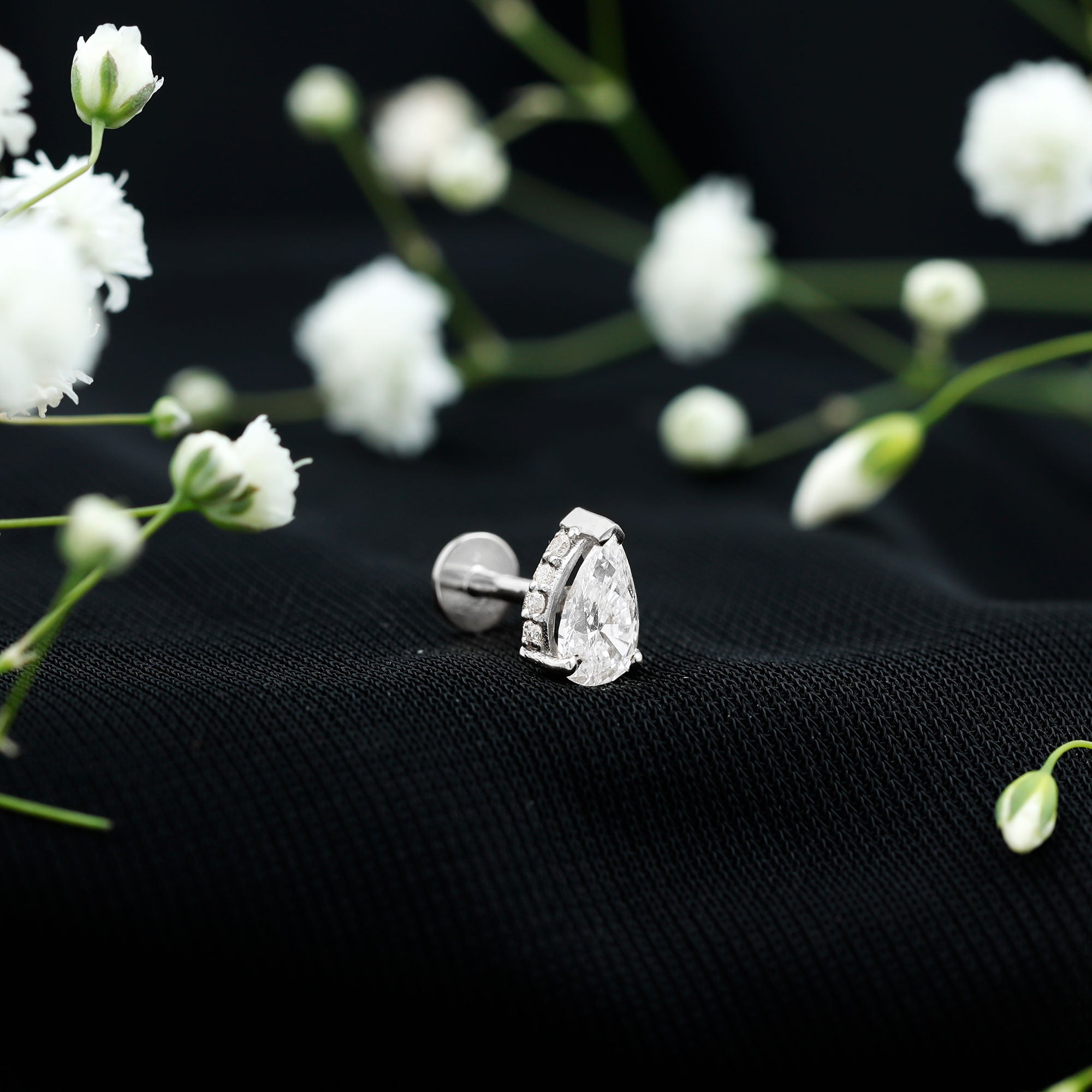 Pear Shaped Diamond Solitaire Tragus Earring | Body Jewelry | Wiccan Center