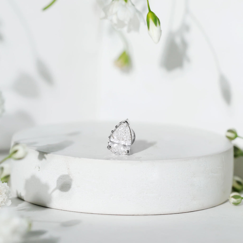 Pear Shaped Diamond Solitaire Tragus Earring | Body Jewelry | Wiccan Center