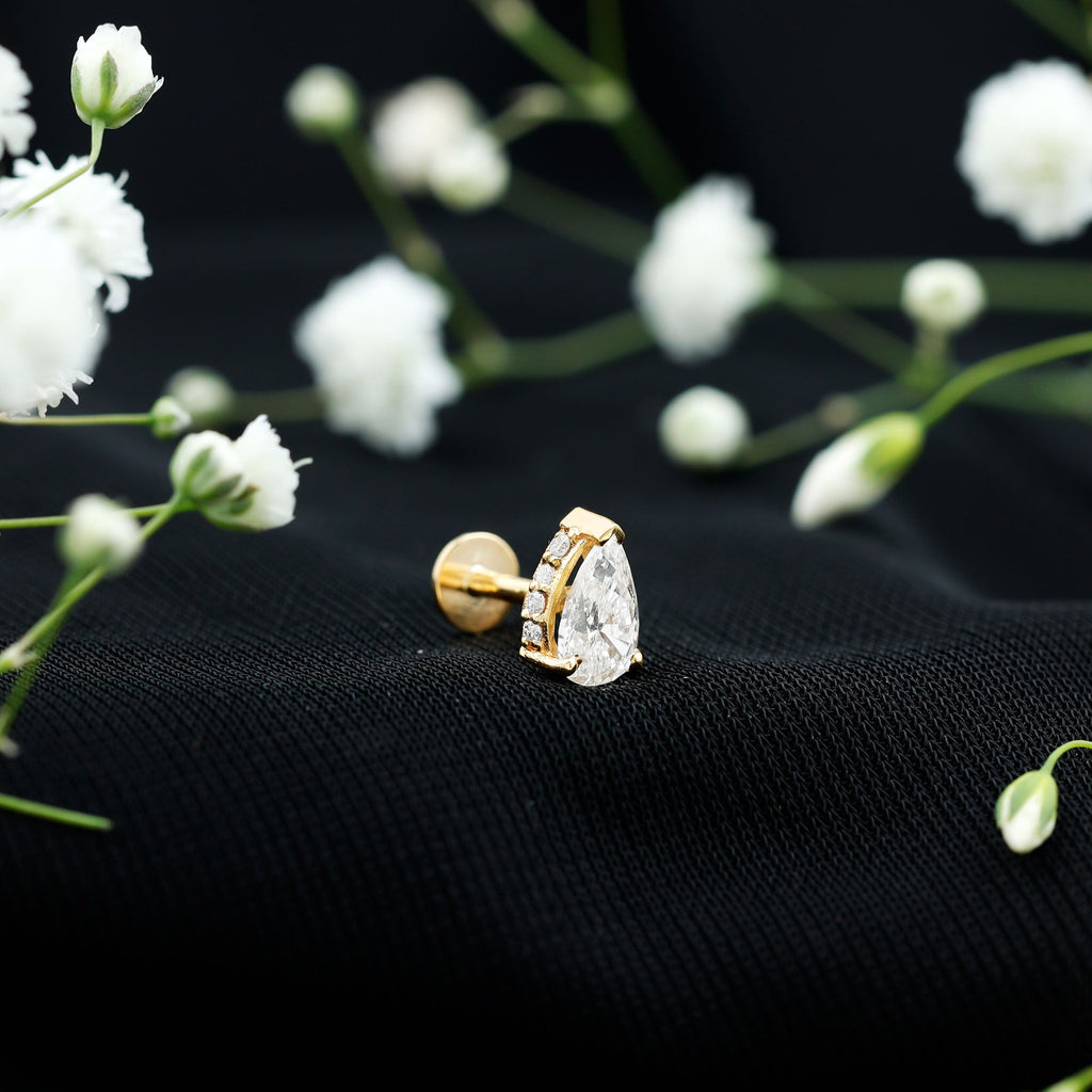 Pear Shaped Diamond Solitaire Tragus Earring | Body Jewelry | Wiccan Center