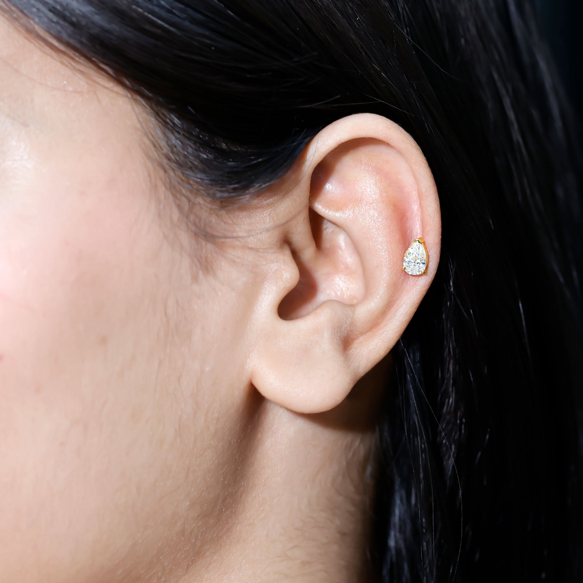 Pear Shaped Diamond Solitaire Tragus Earring | Body Jewelry | Wiccan Center