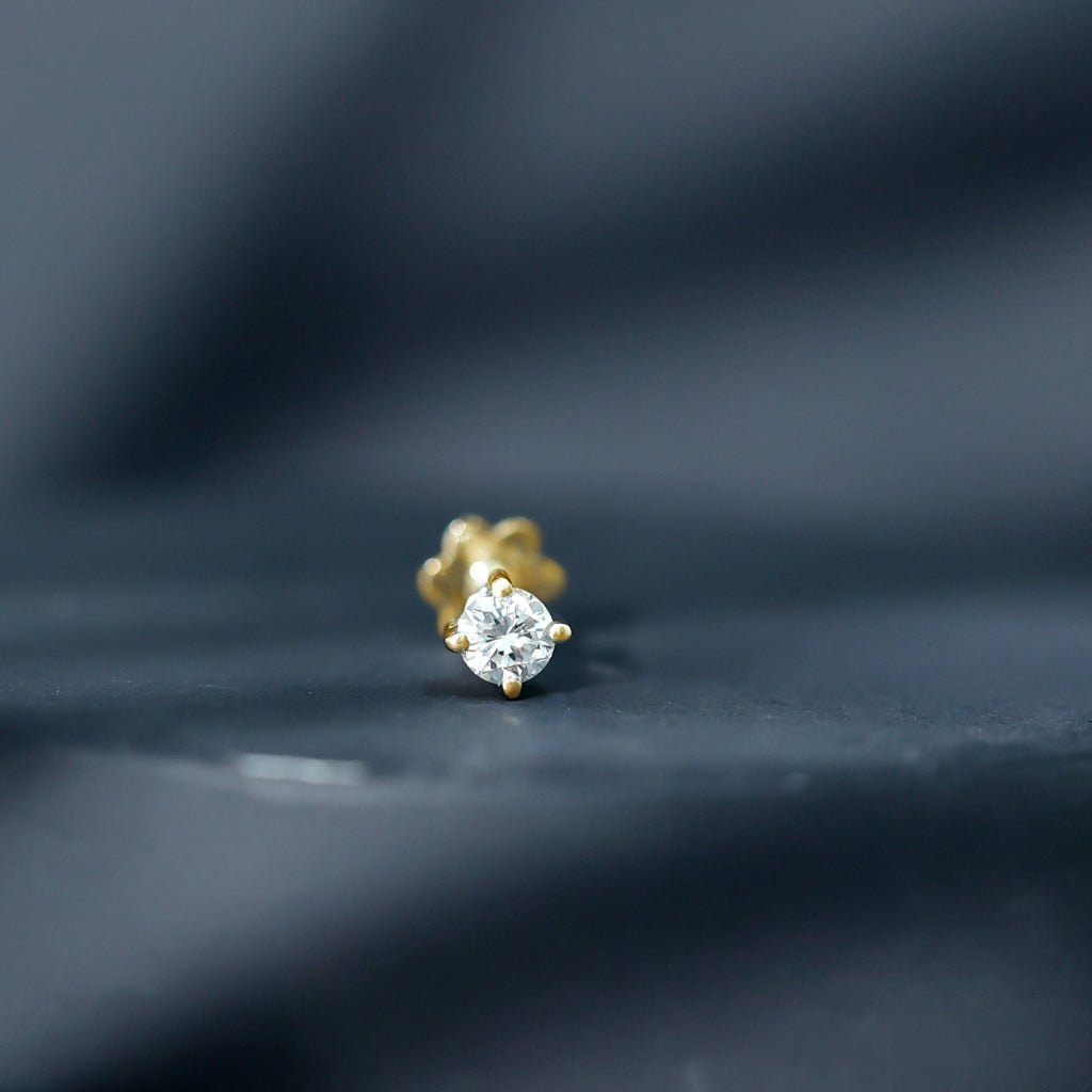 Minimalist Diamond Solitaire Earring for Tragus Piercing | Body Jewelry | Wiccan Center