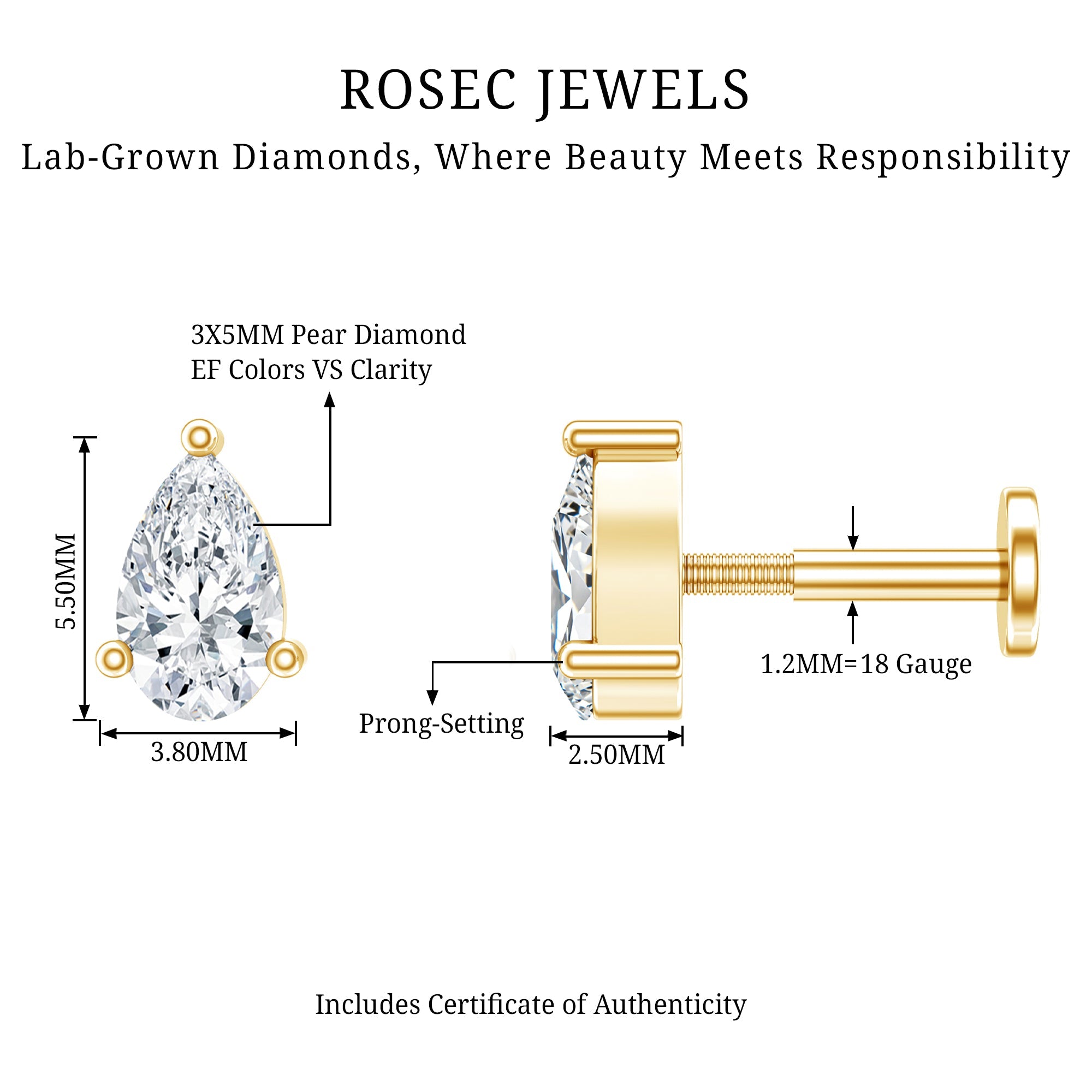 Solitaire Pear Shape Diamond Earring for Tragus Piercing | Body Jewelry | Wiccan Center