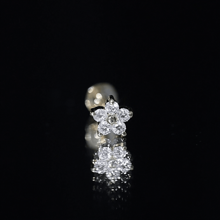 Minimalist Diamond Flower Tragus Earring with Flat Back | Body Jewelry | Wiccan Center