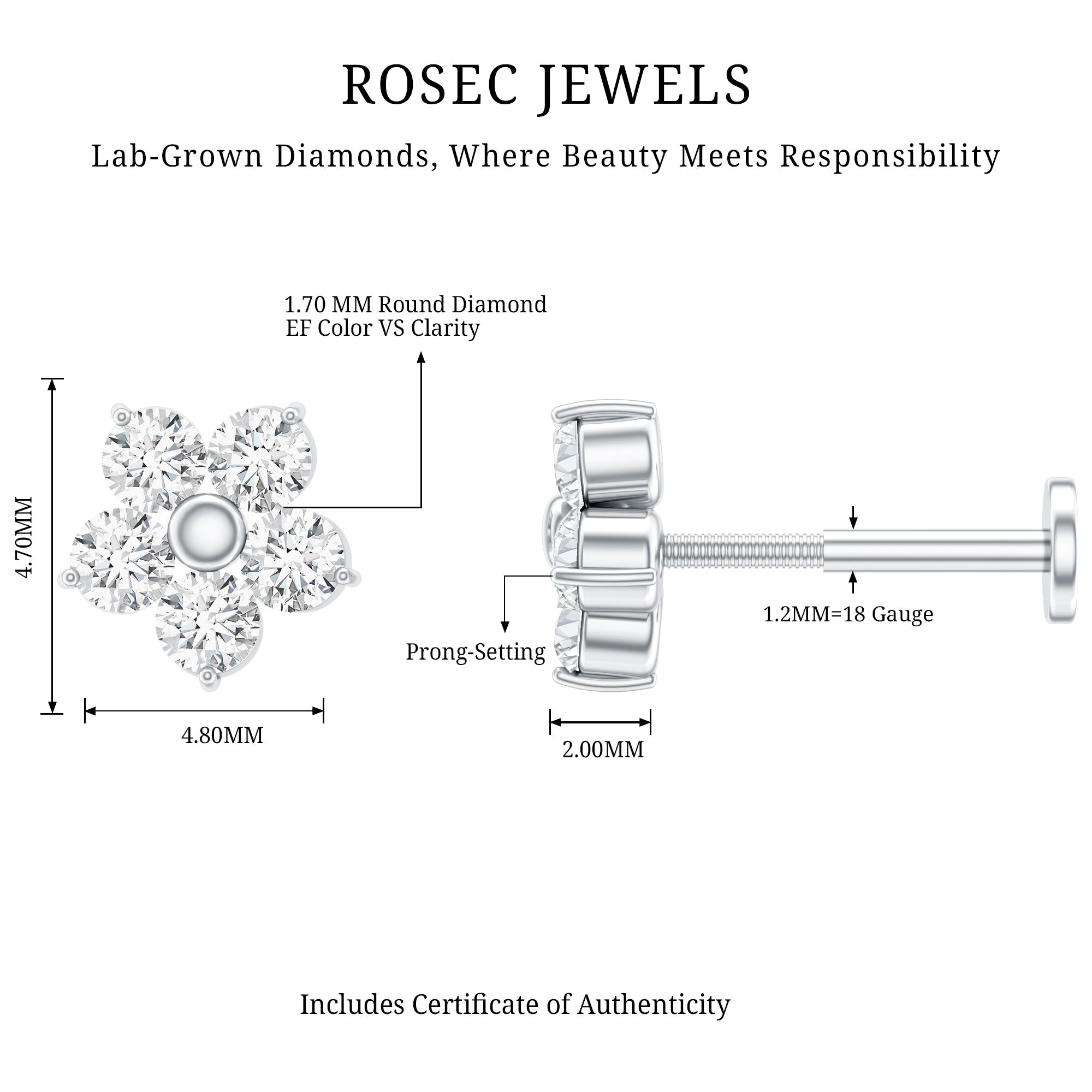 Minimalist Diamond Flower Tragus Earring with Flat Back | Body Jewelry | Wiccan Center