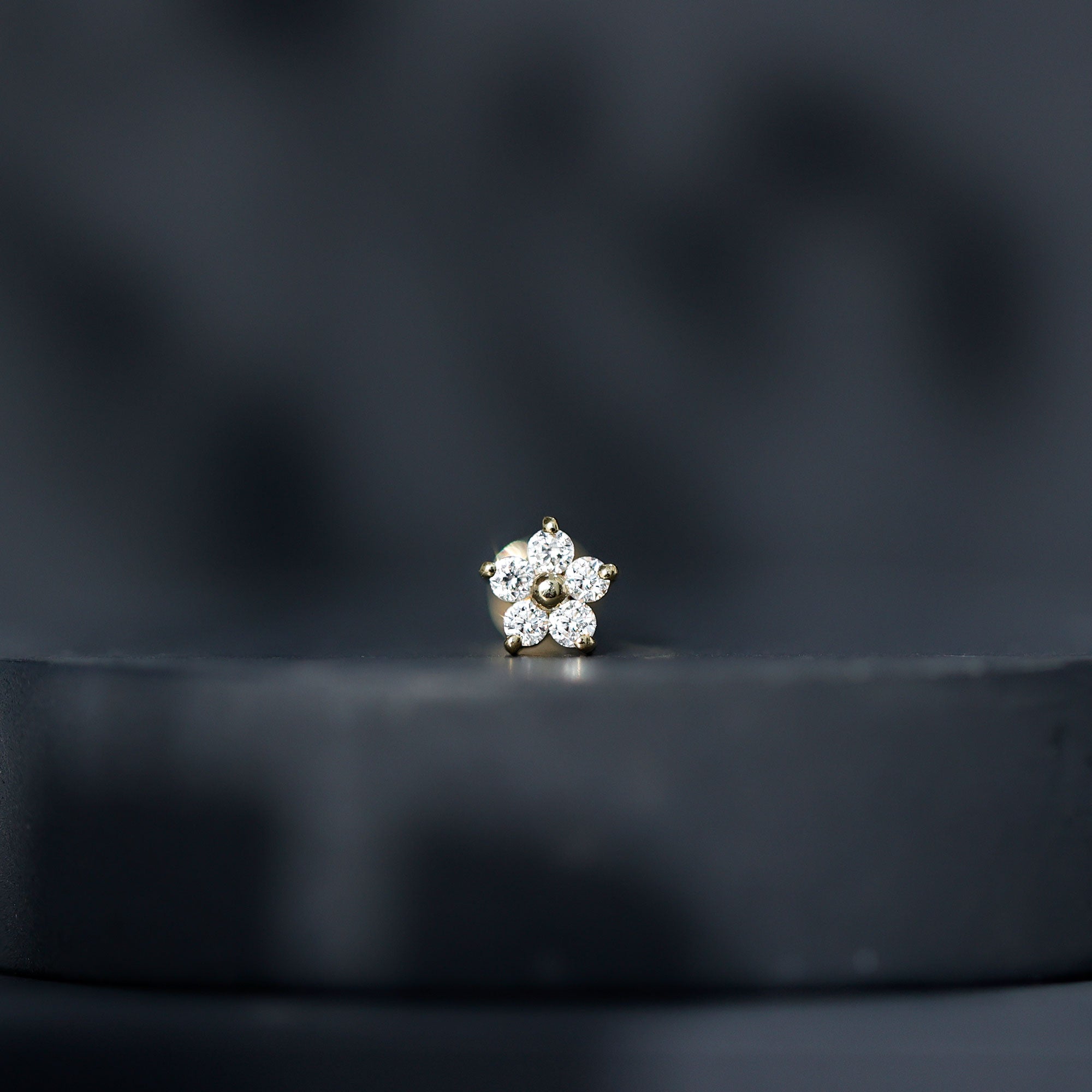 Minimalist Diamond Flower Tragus Earring with Flat Back | Body Jewelry | Wiccan Center