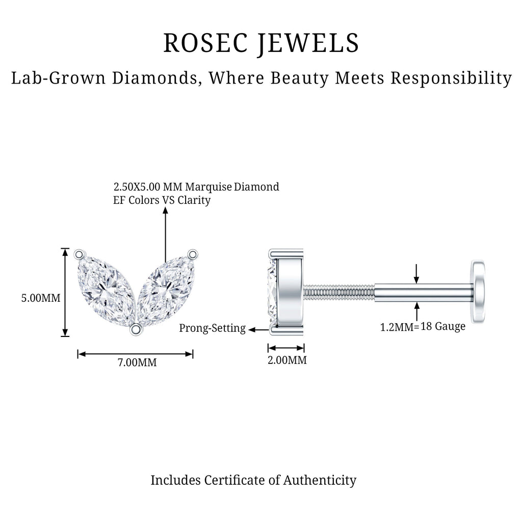 Marquise Diamond Two Stone Earring for Tragus Piercing | Body Jewelry | Wiccan Center