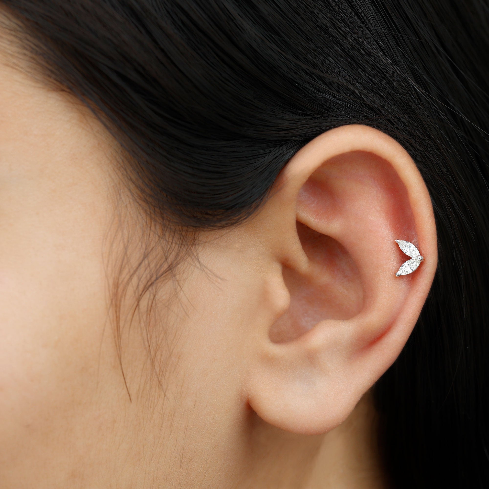 Marquise Diamond Two Stone Earring for Tragus Piercing | Body Jewelry | Wiccan Center