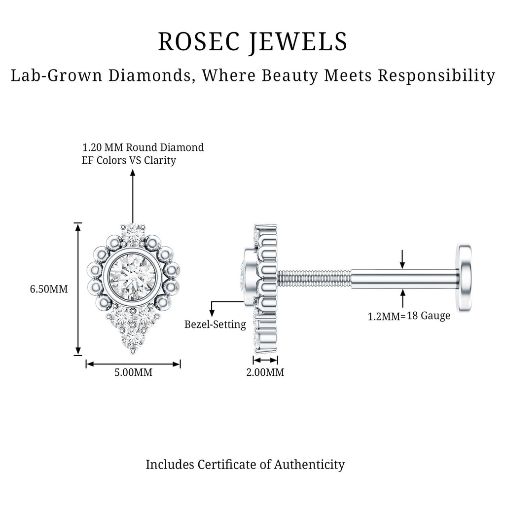 Bezel Set Diamond Minimalist Earring for Tragus Piercing | Body Jewelry | Wiccan Center