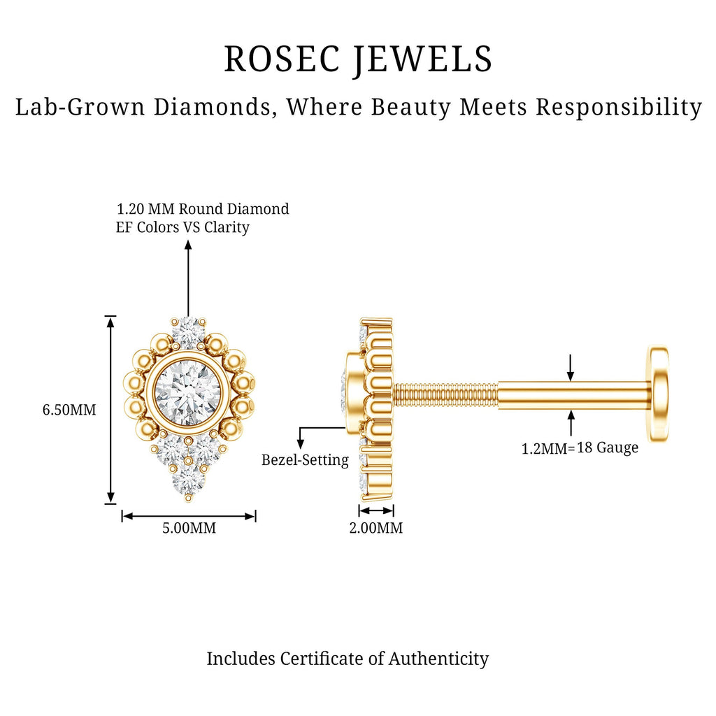 Bezel Set Diamond Minimalist Earring for Tragus Piercing | Body Jewelry | Wiccan Center