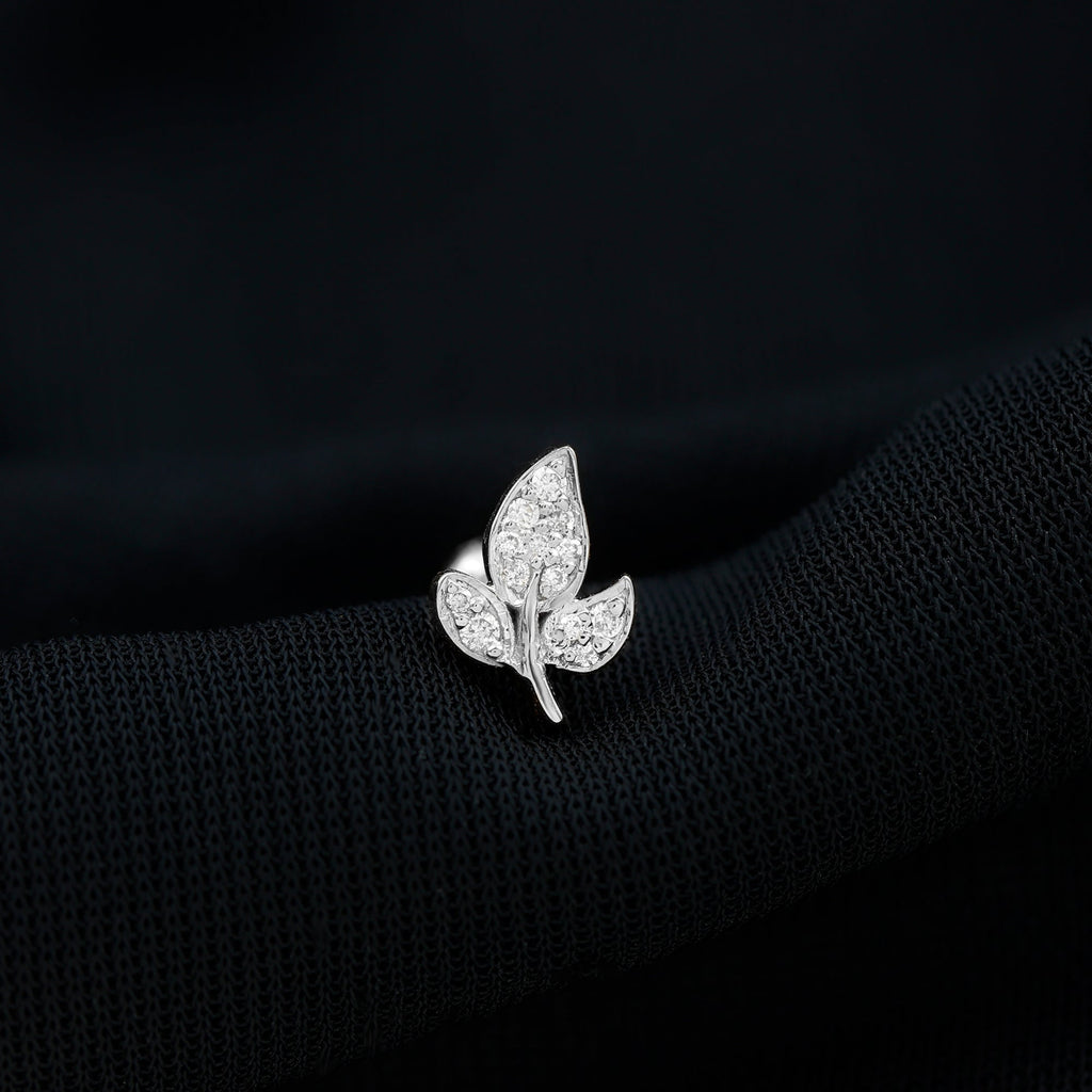 Diamond Leaf Flat Back Cartilage Stud Earring (18G) – Nature Inspired Helix & Tragus Jewelry in Gold | Body Jewelry | Wiccan Center