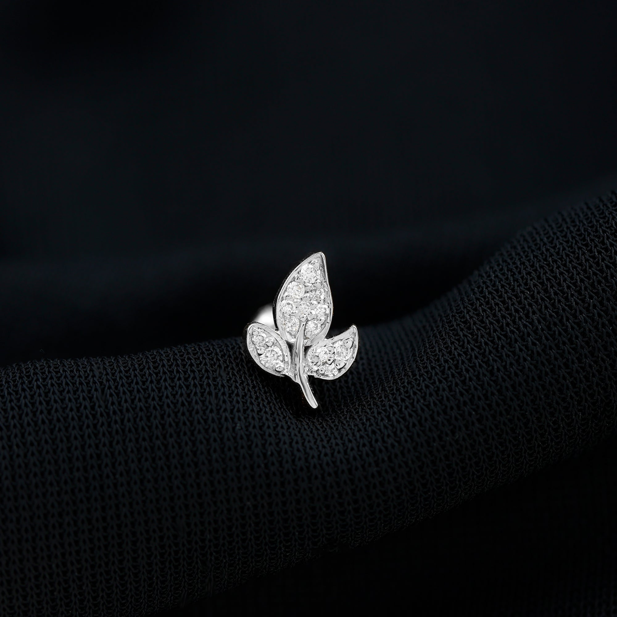 Diamond Leaf Flat Back Cartilage Stud Earring (18G) – Nature Inspired Helix & Tragus Jewelry in Gold | Body Jewelry | Wiccan Center