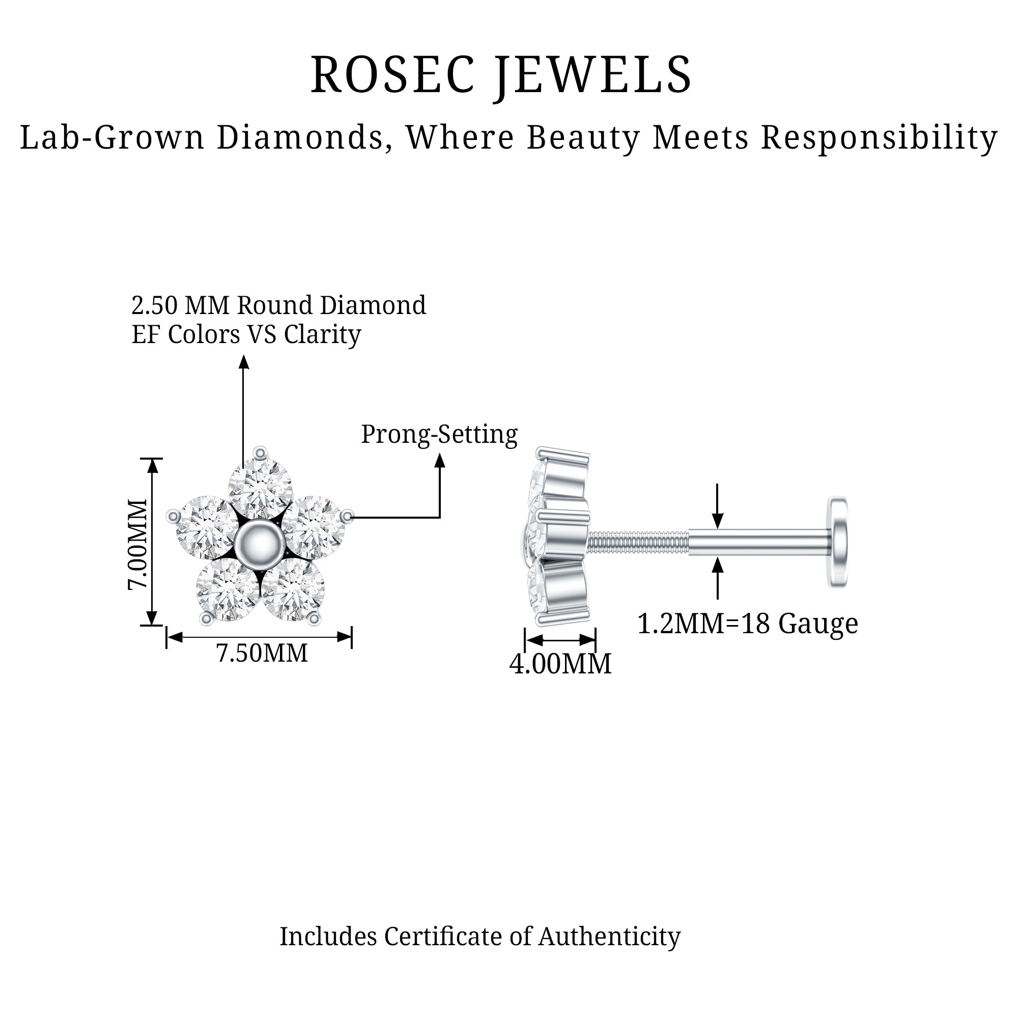 Nature Inspired Diamond Flower Earring for Tragus Piercing | Body Jewelry | Wiccan Center