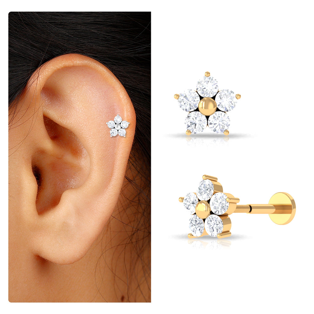 Nature Inspired Diamond Flower Earring for Tragus Piercing | Body Jewelry | Wiccan Center